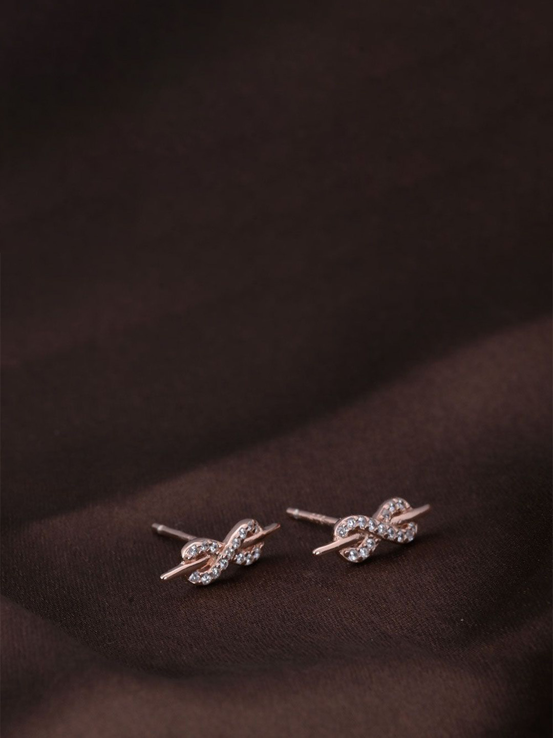 

PALMONAS Rose Gold-Plated CZ Studded Circular Studs Earrings