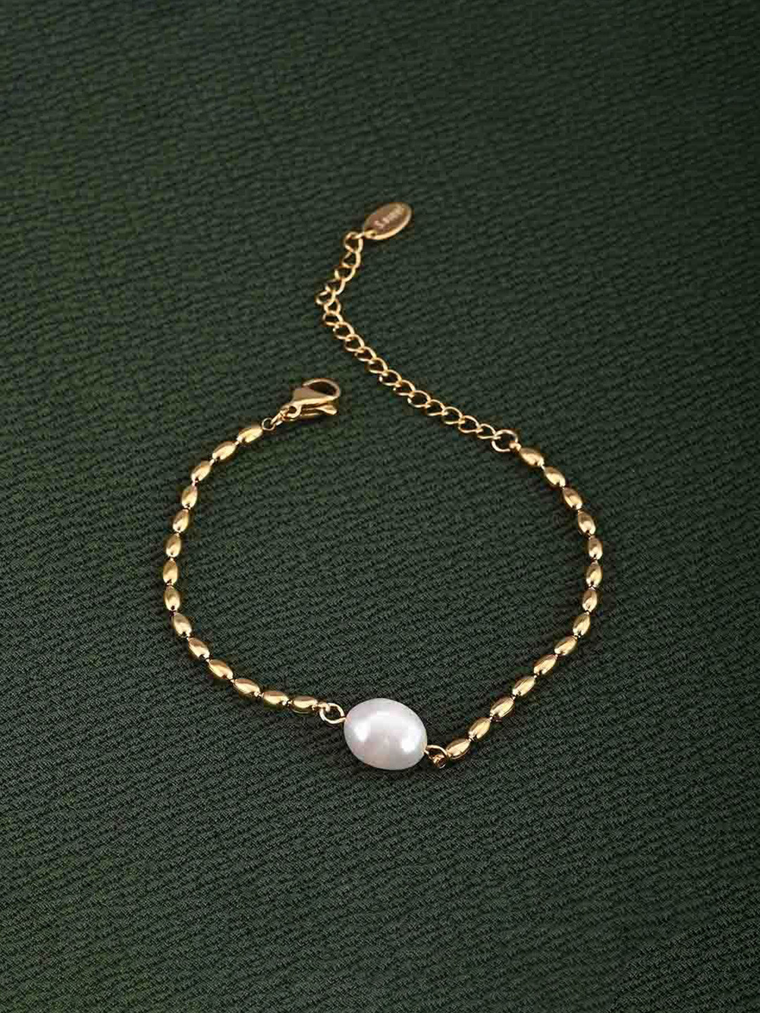 

PALMONAS Stainless Steel Gold-Plated Beaded Wraparound Bracelet