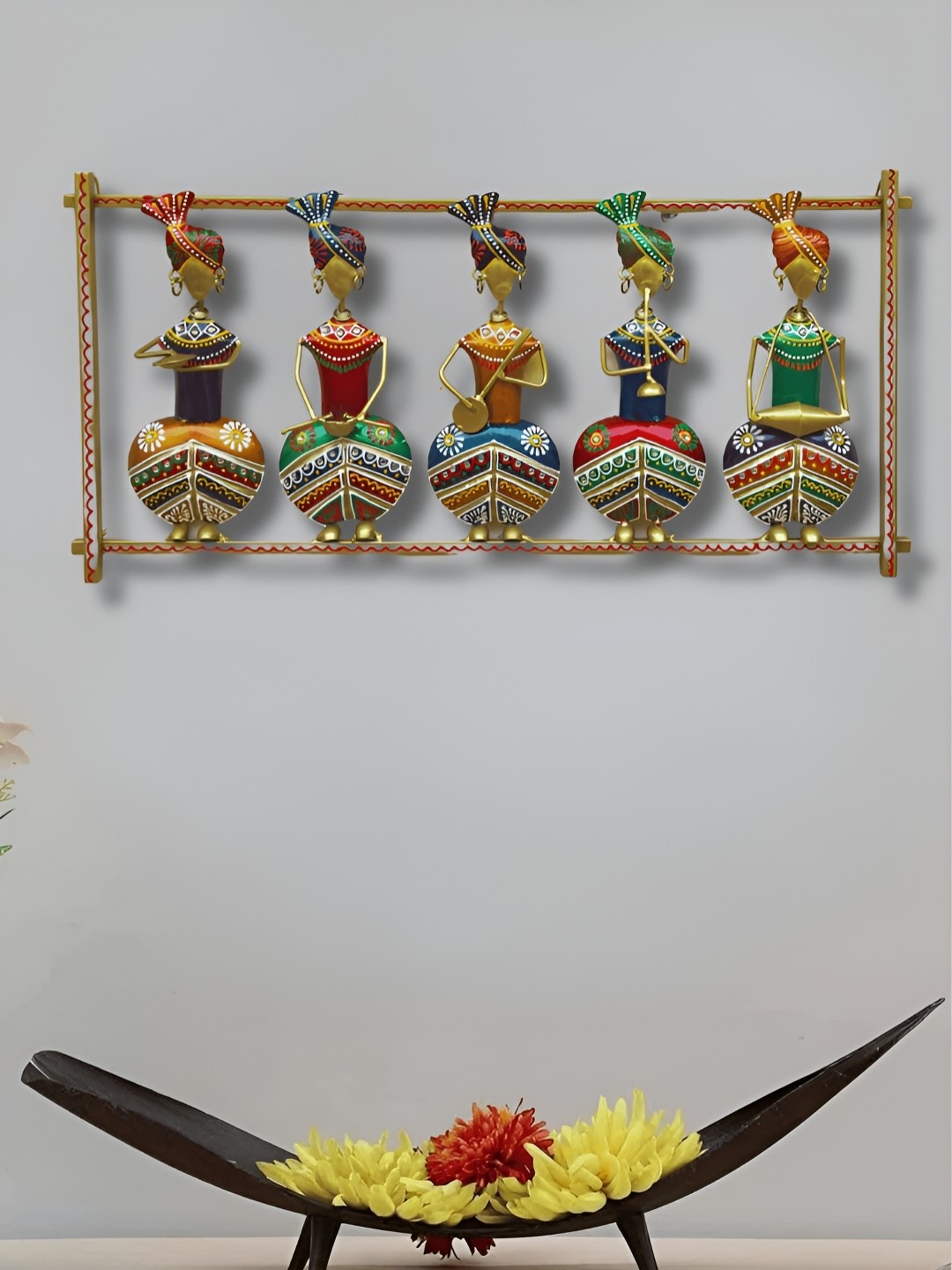 

RSN Yellow & Green Textured 5 Musicians Wall Decor, Gold