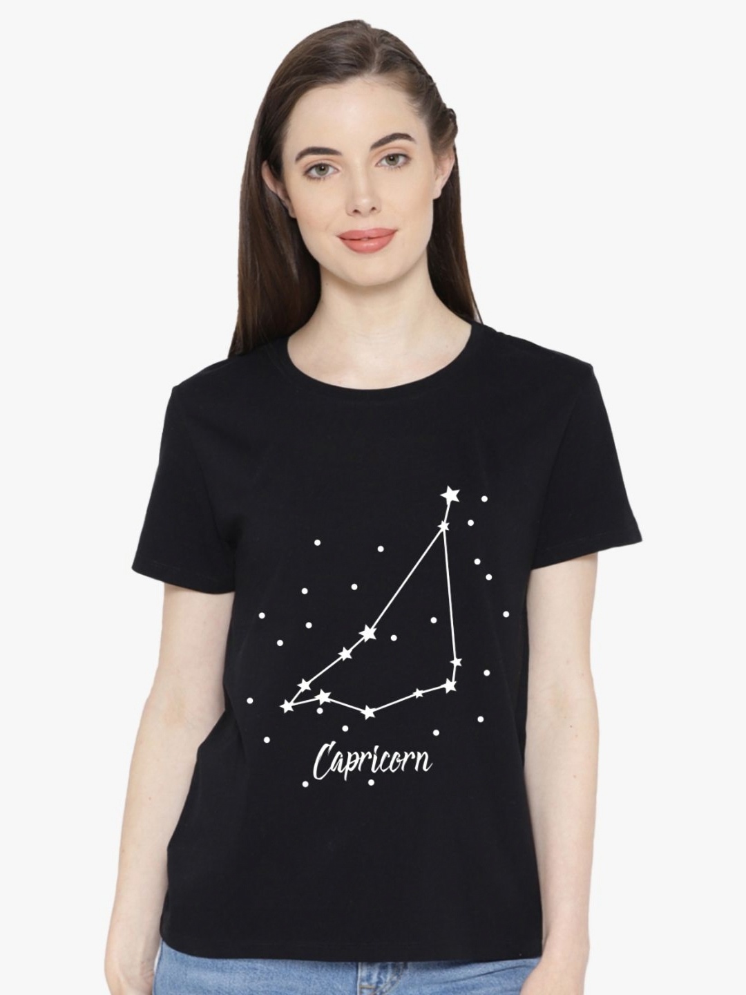 

First Row Women Graphic Printed Round Neck Cotton T-shirt, Black
