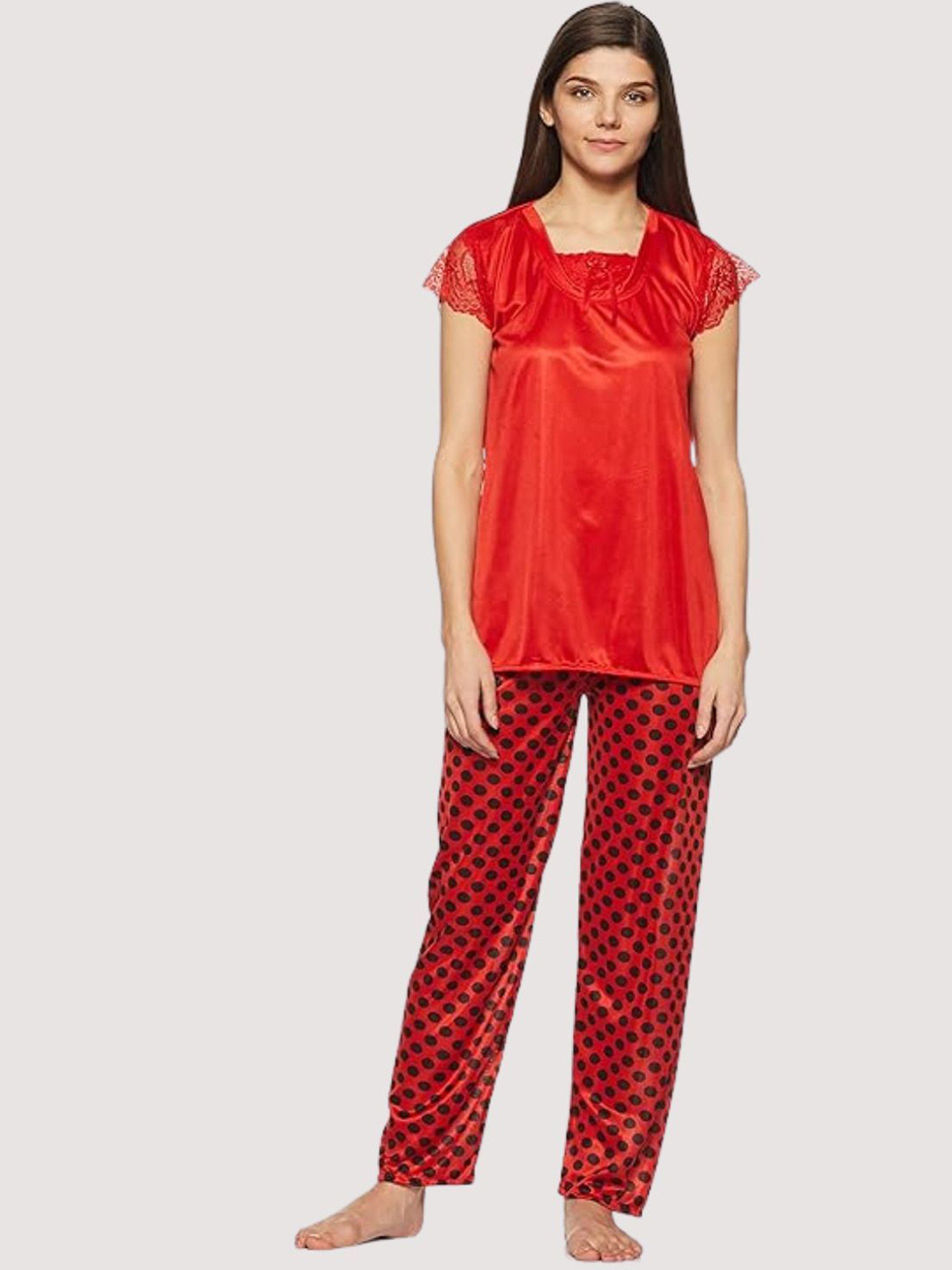 

Fabme Women Printed Night suit, Red