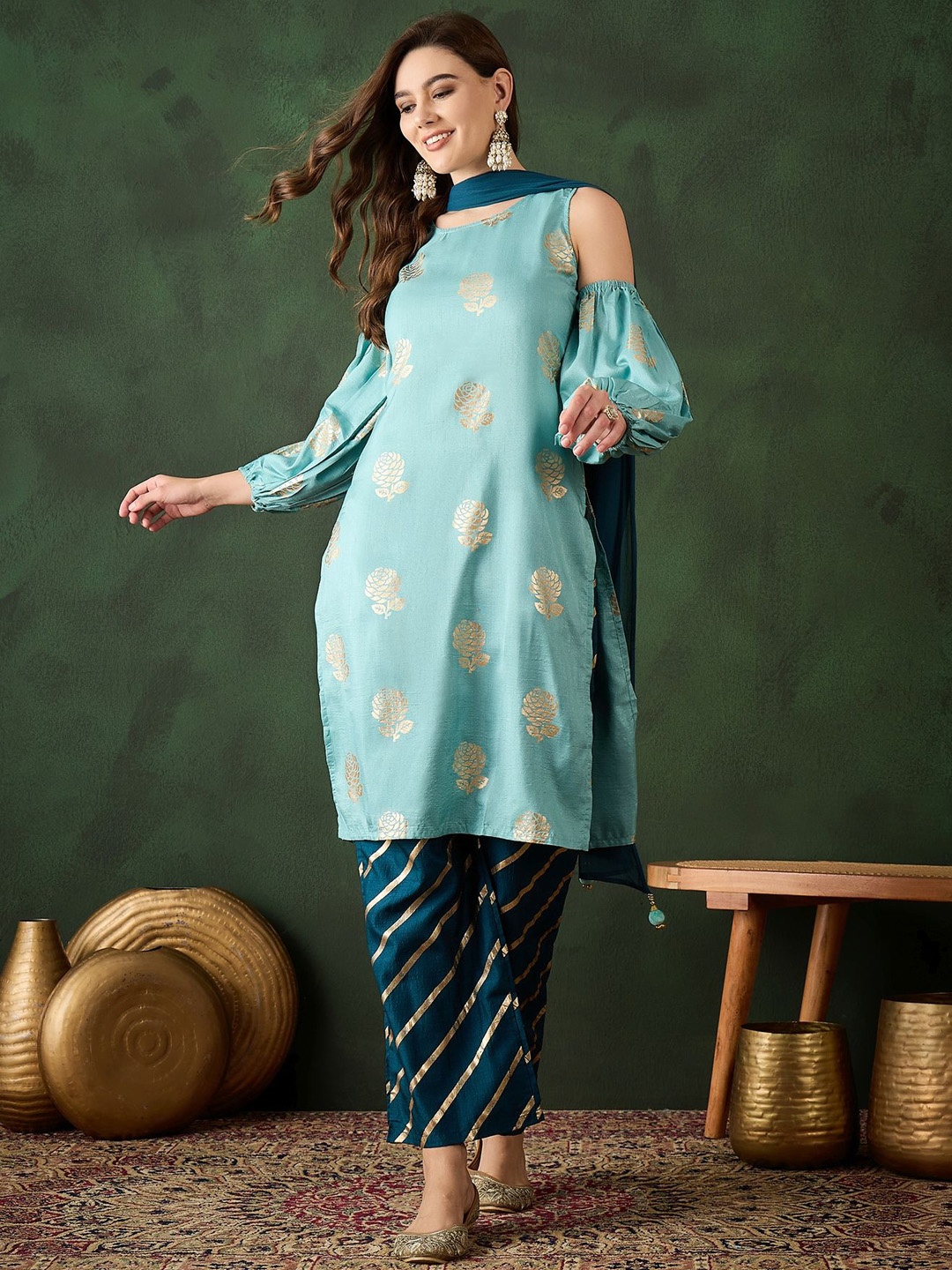 

Sangria Printed Straight Kurta Set, Blue