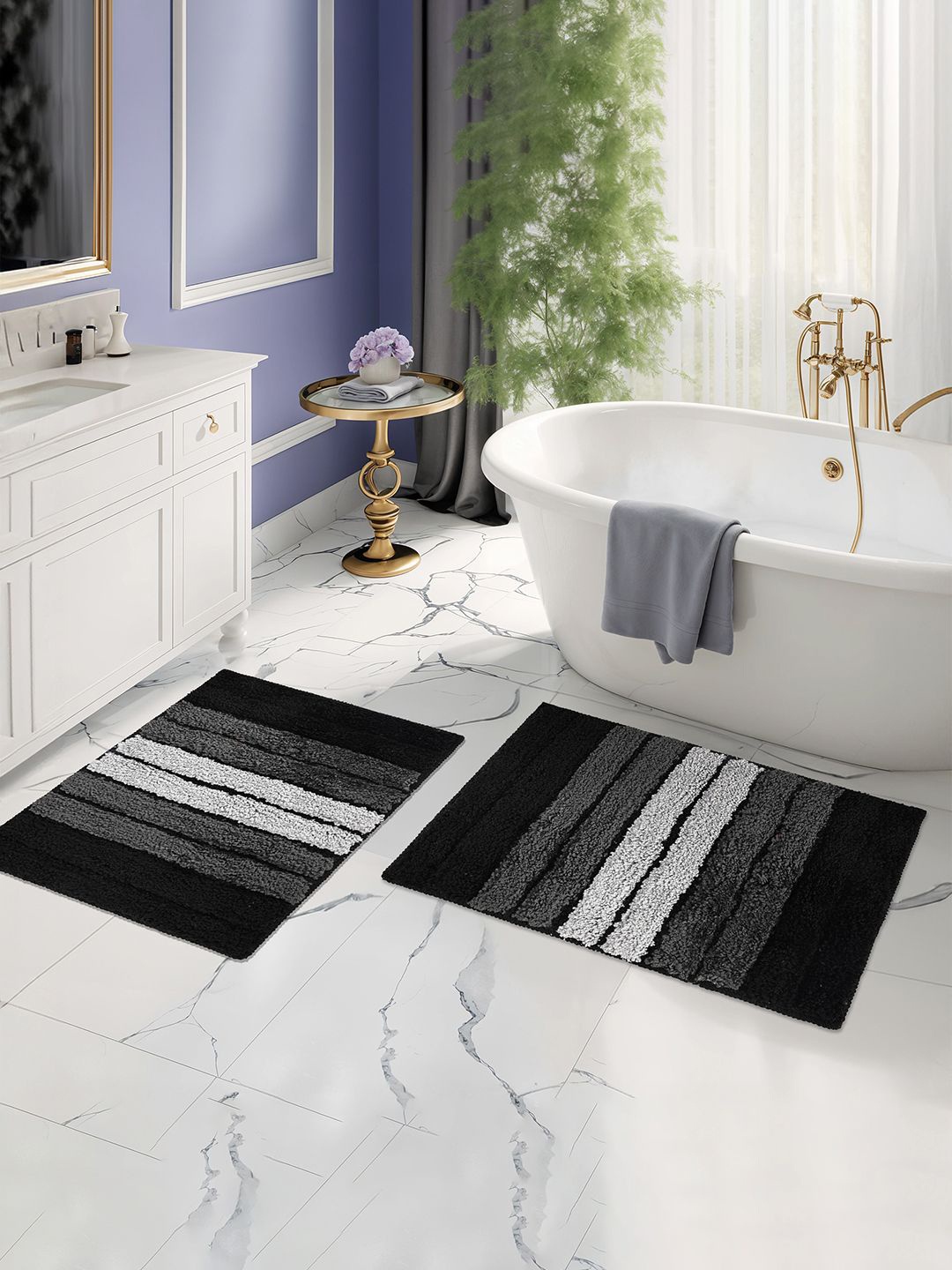 

Kuber Industries Grey & Black 3 Pieces Textured Anti-Slip Doormats