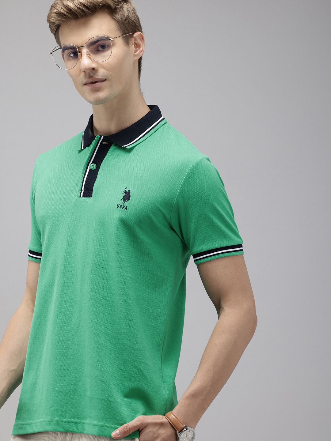 

U.S. Polo Assn. Pure Cotton Polo Collar Slim Fit T-shirt, Green