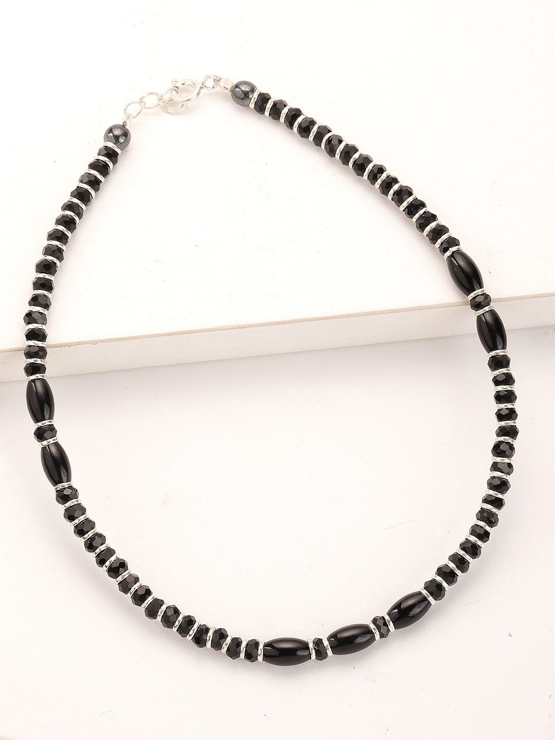 

PANASH 925 Sterling Silver Rhodium-Plated Beaded Anklet