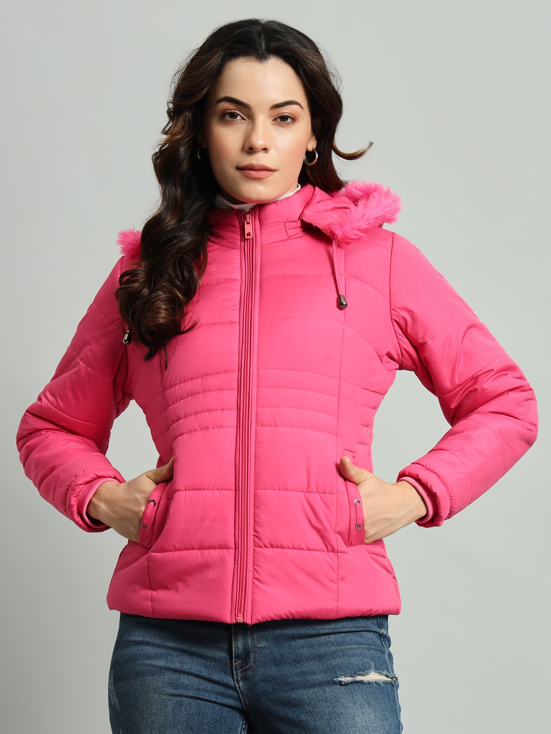 

AR-FIT Women Colourblocked Polyester Water Resistant Puffer Jacket, Pink