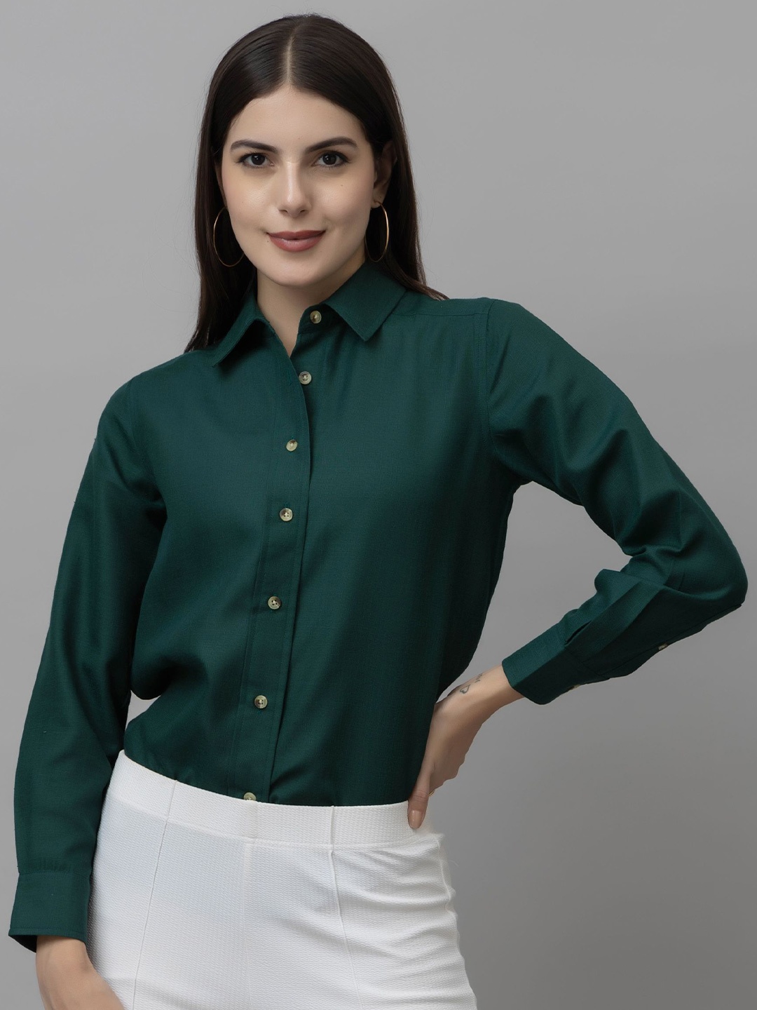 

PURYS WORKSPACE Women Standard Opaque Formal Shirt, Green