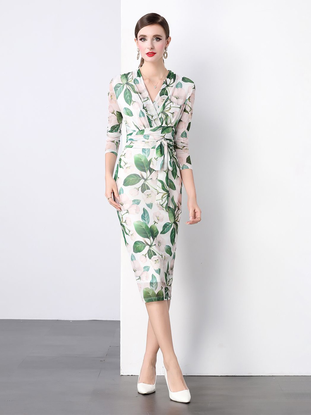 

JC Collection Women Floral Printred Sheath Midi Dress, Green