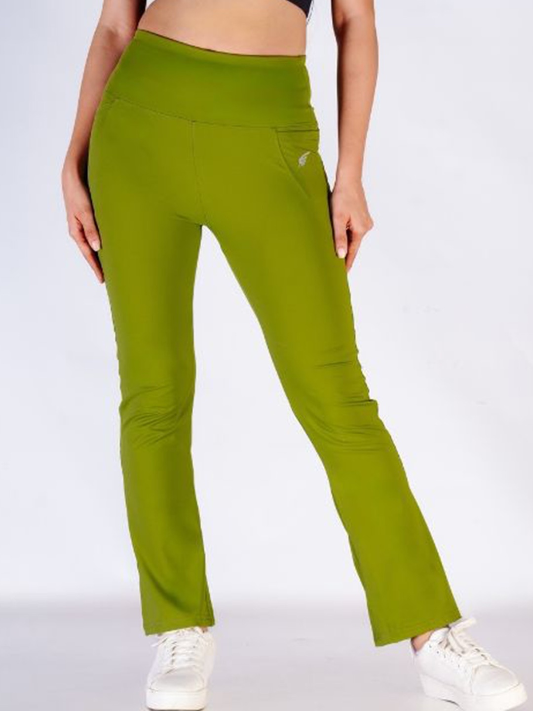 

FLURR Women Smart Slim Fit High-Rise Wrinkle Free Trousers, Green