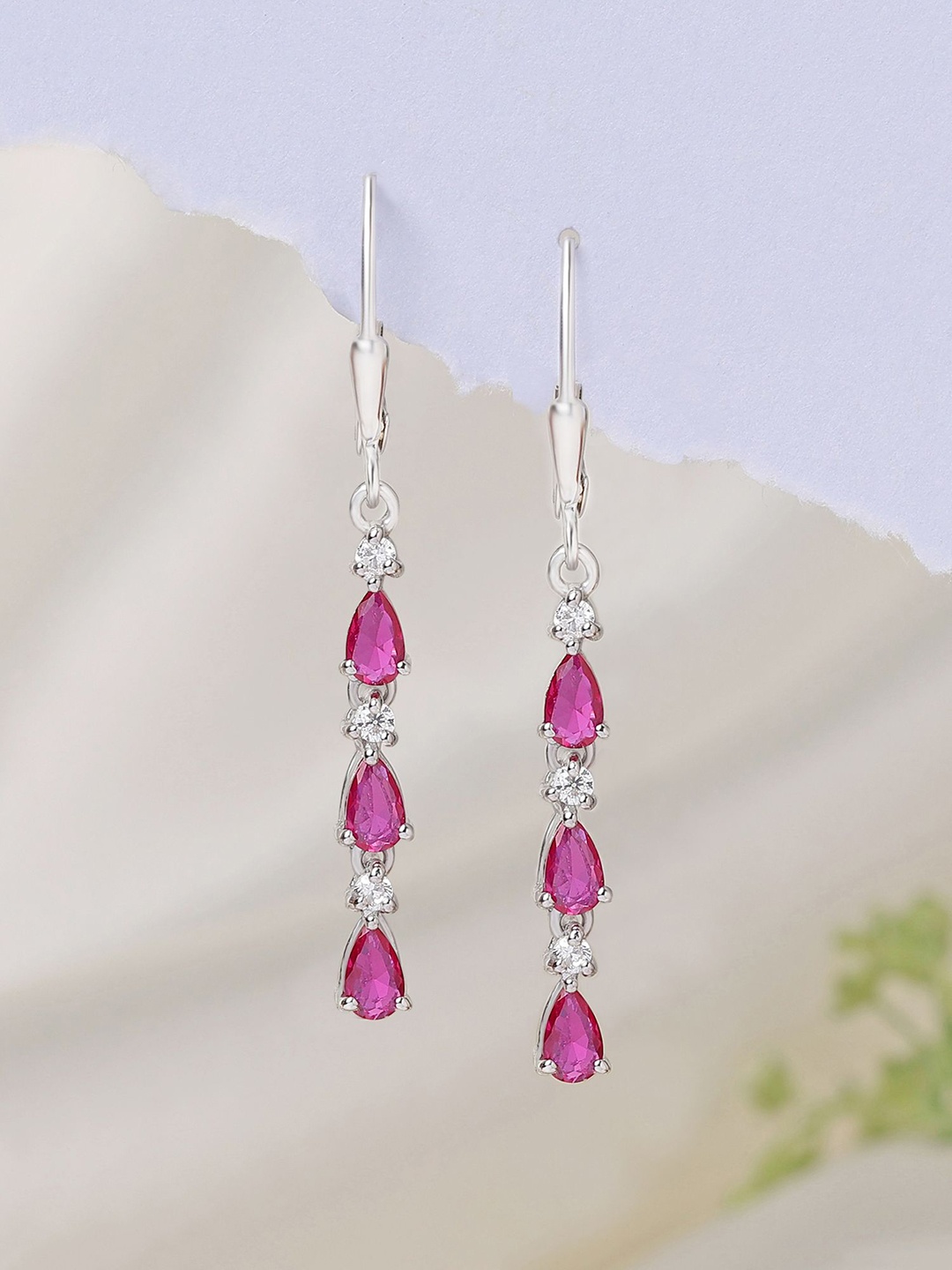 

Ornate Jewels 925 Sterling Silver Red Ruby Linear Dangler Earring