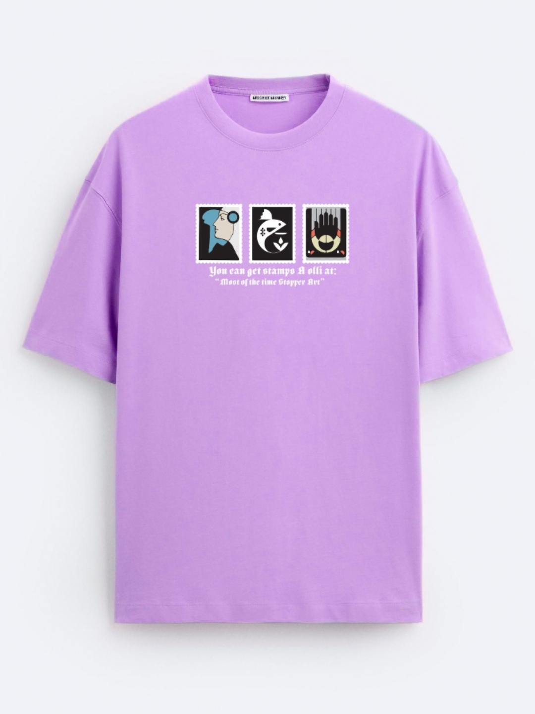 

MISCHIEF MONKEY Men Cotton Drop-Shoulder Sleeves T-shirt, Lavender