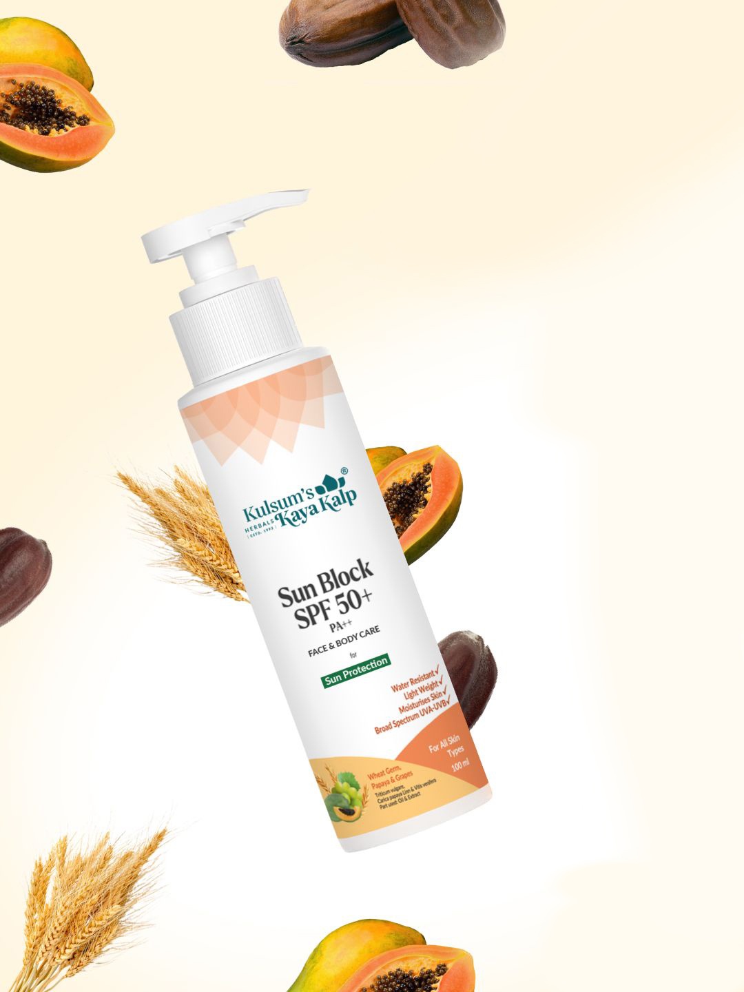 

Kulsum's Kaya Kalp Sun Block SPF 50+ With Wheat Germ Oil - 100 ml, White