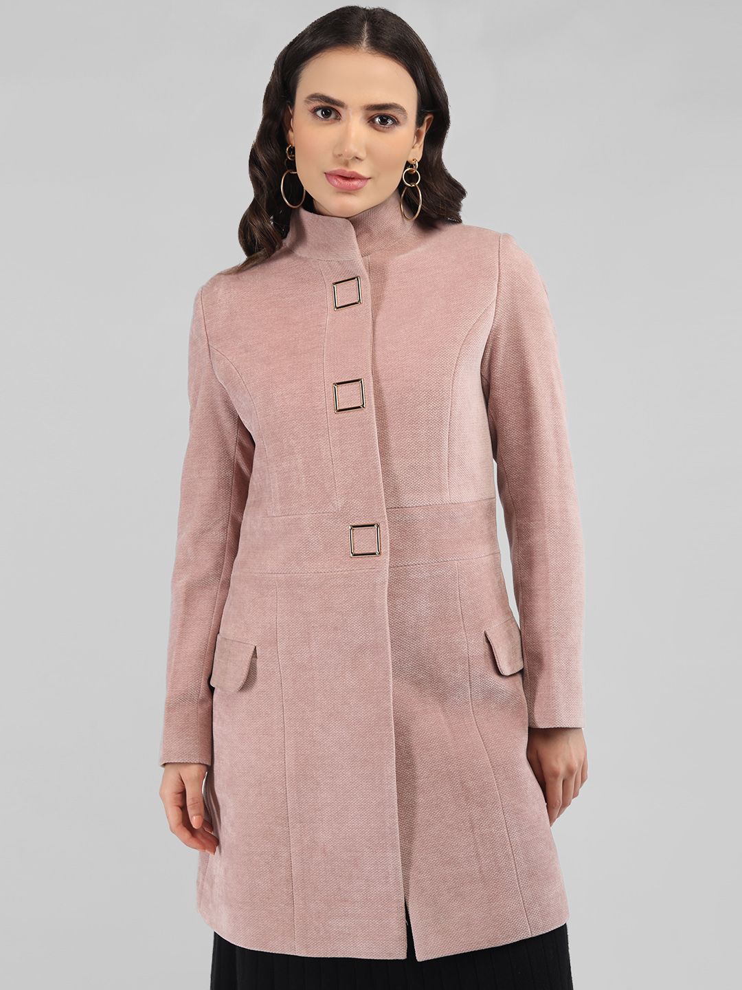 

LURE URBAN Women Single-Breasted Wollen Overcoat, Pink