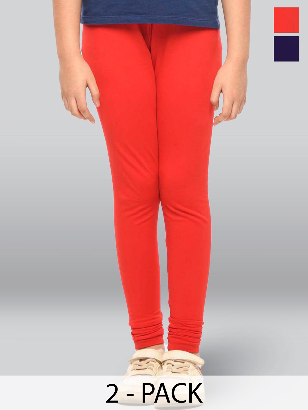 

LYRA Girls Pack Of 2 Cotton Ankle-Length Leggings, Red