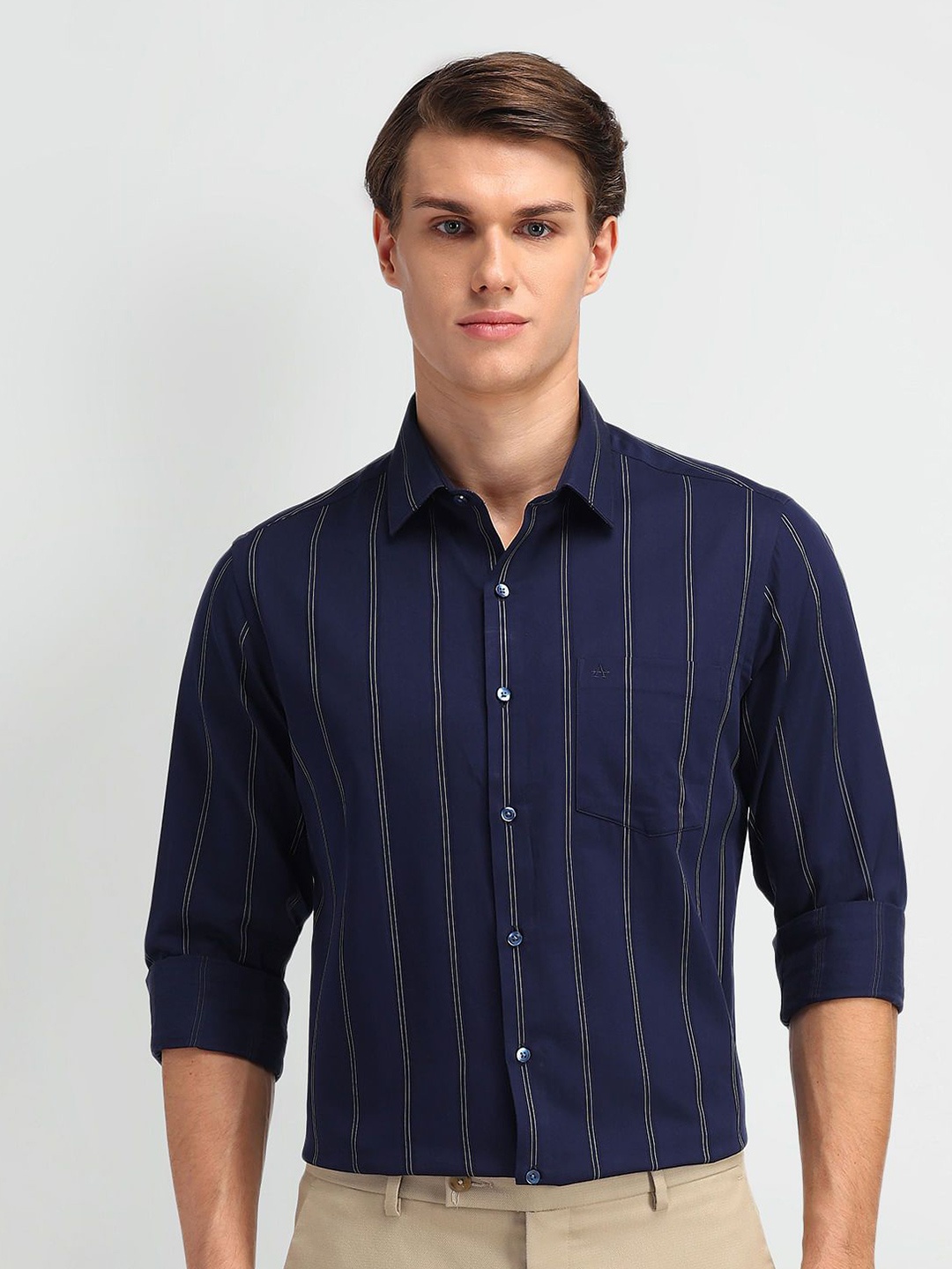 

Arrow Men Modern Slim Fit Opaque Striped Formal Shirt, Blue