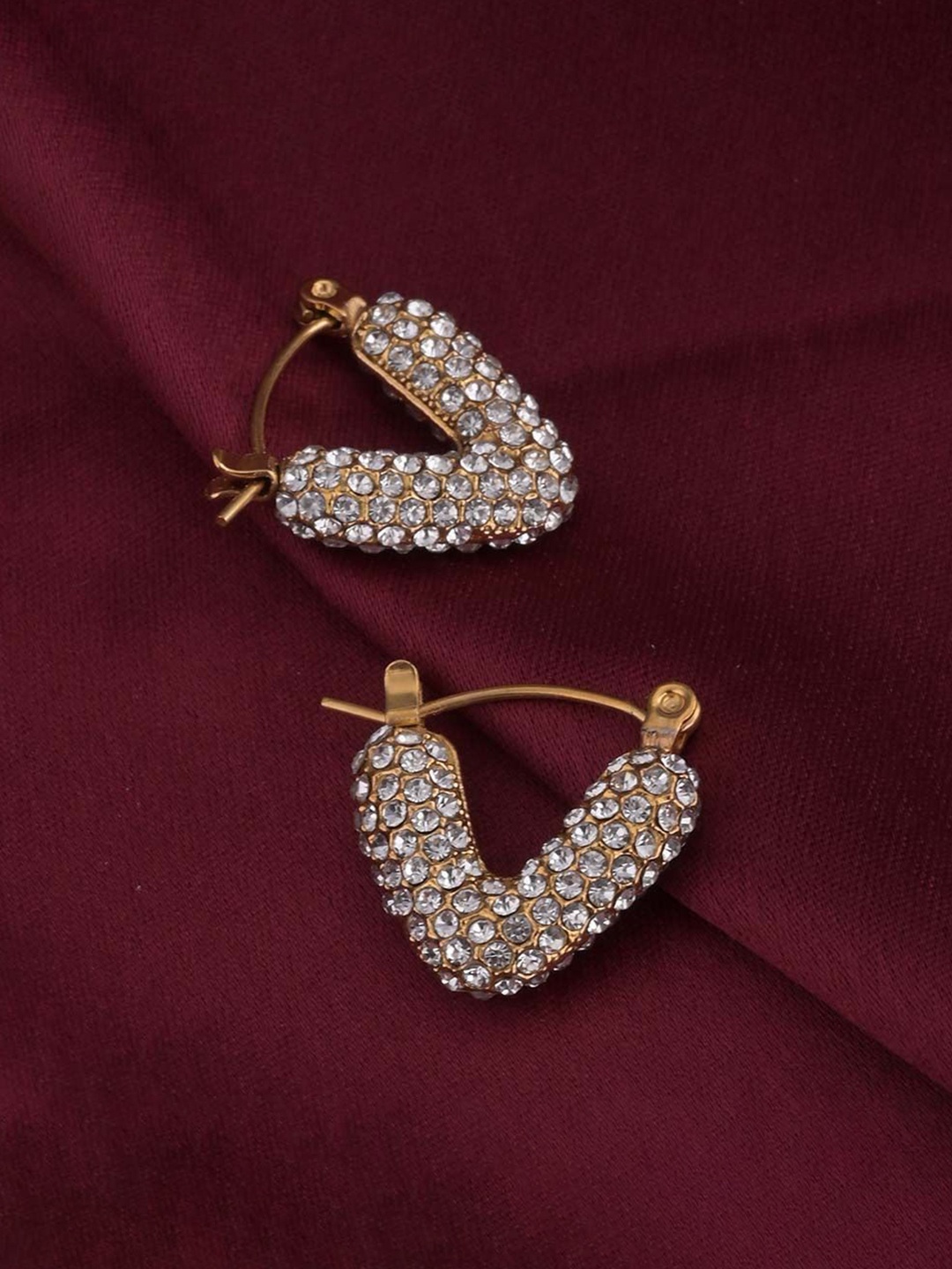 

PALMONAS Gold Plated Stainless Steel Artificial Stones Hoop Earrings
