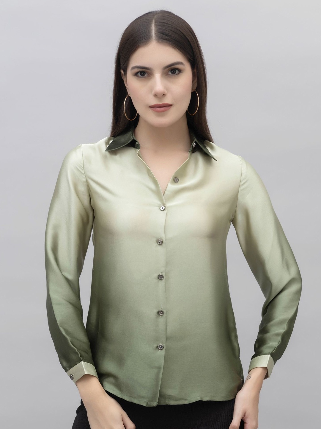 

PURYS WORKSPACE Women Standard Opaque Colourblocked Formal Shirt, Green