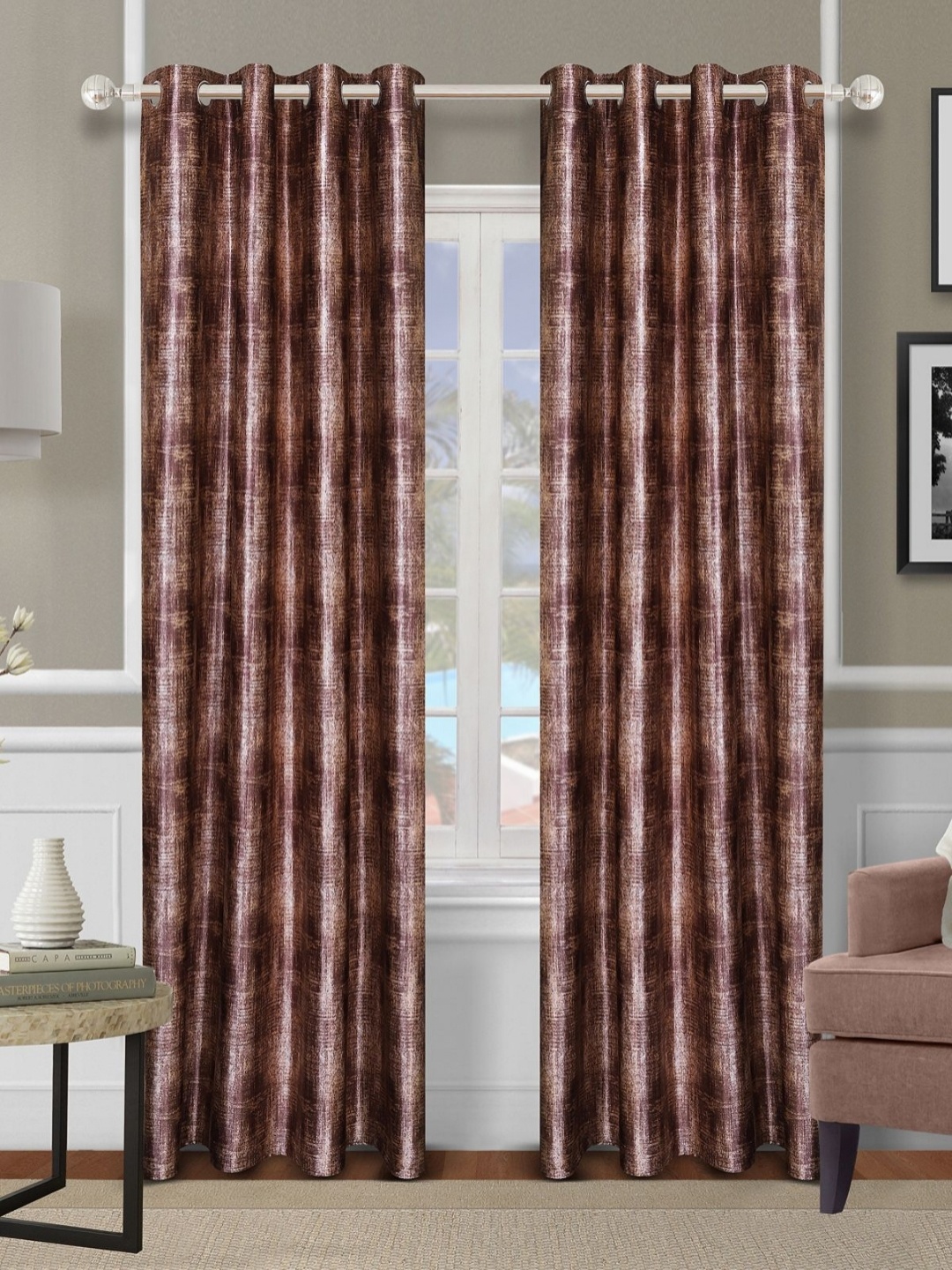 

Myntra Elegant Homes Brown 2 Pieces Abstract Printed Room Darkening Door Curtains