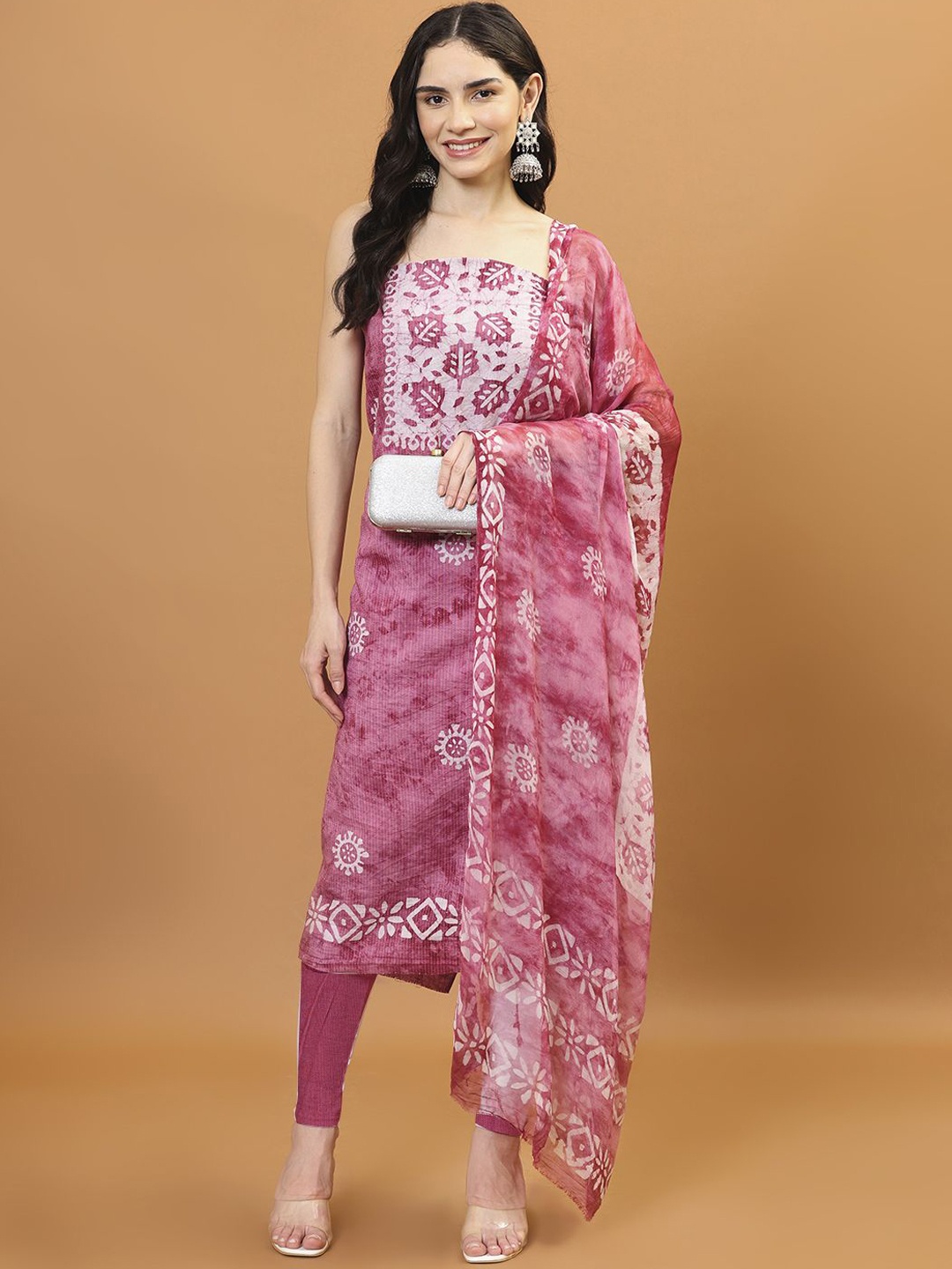 

Meena Bazaar Printed Unstitched Dress Material, Pink