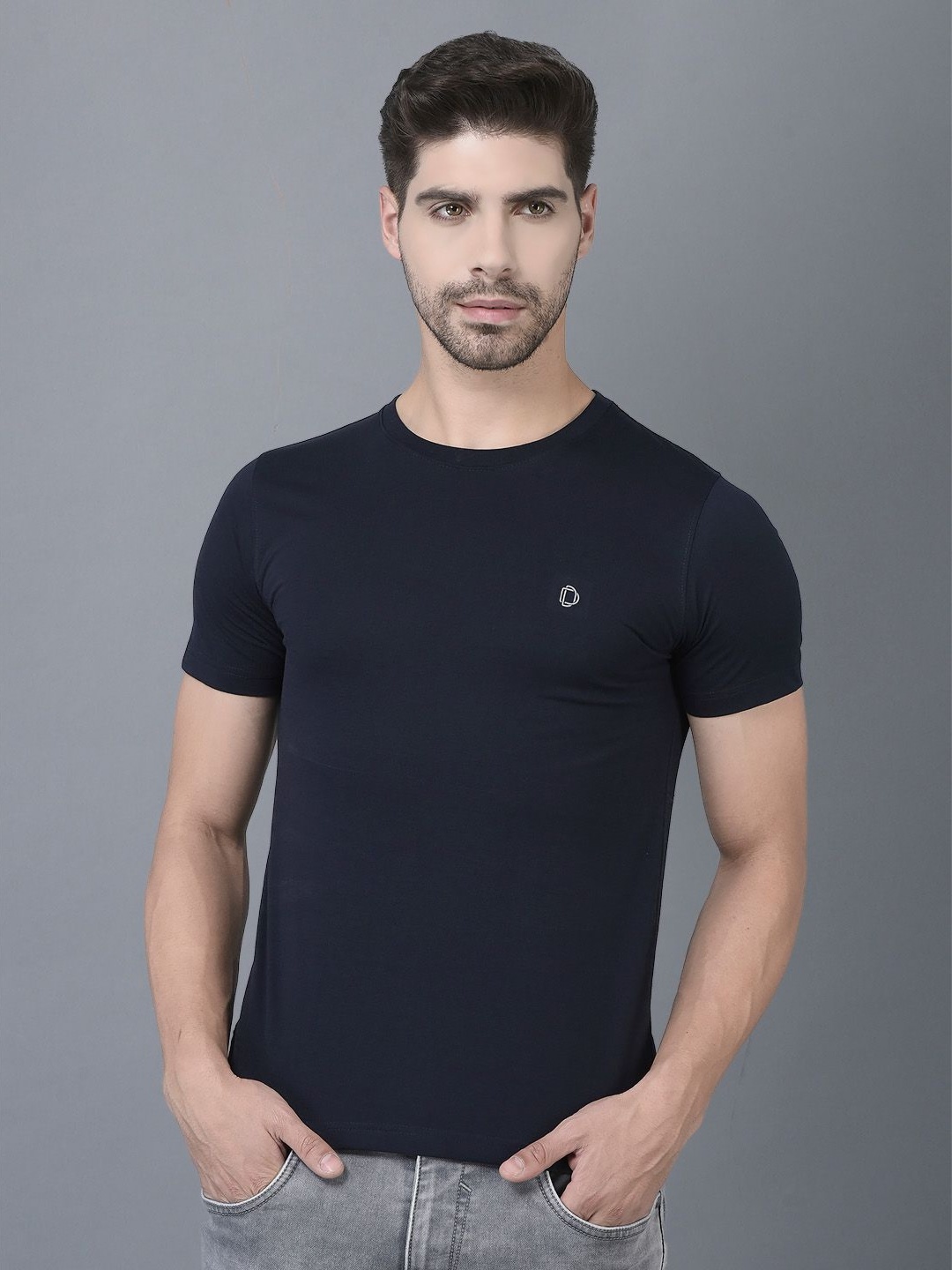 

Dollar Men Cotton Round Neck T-shirt, Navy blue