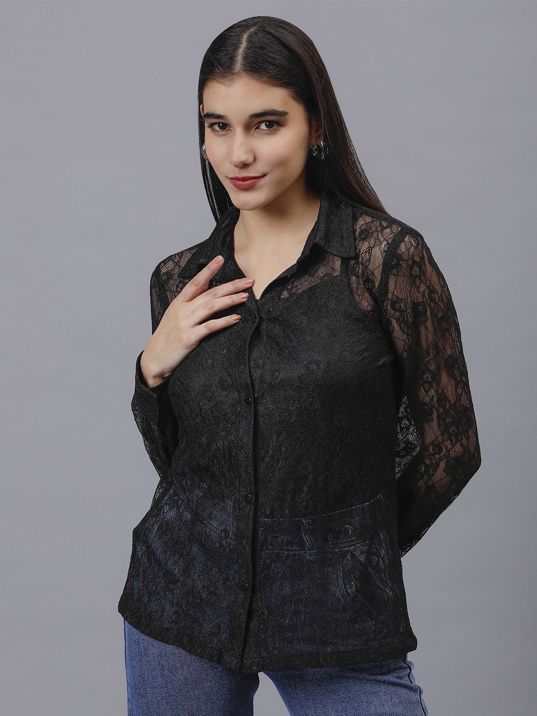 

SAFFE Women Floral Opaque Printed Casual Shirt, Black