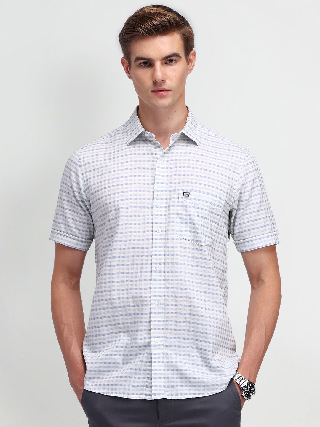 

Arrow Sport Men Classic Opaque Checked Casual Shirt, Grey