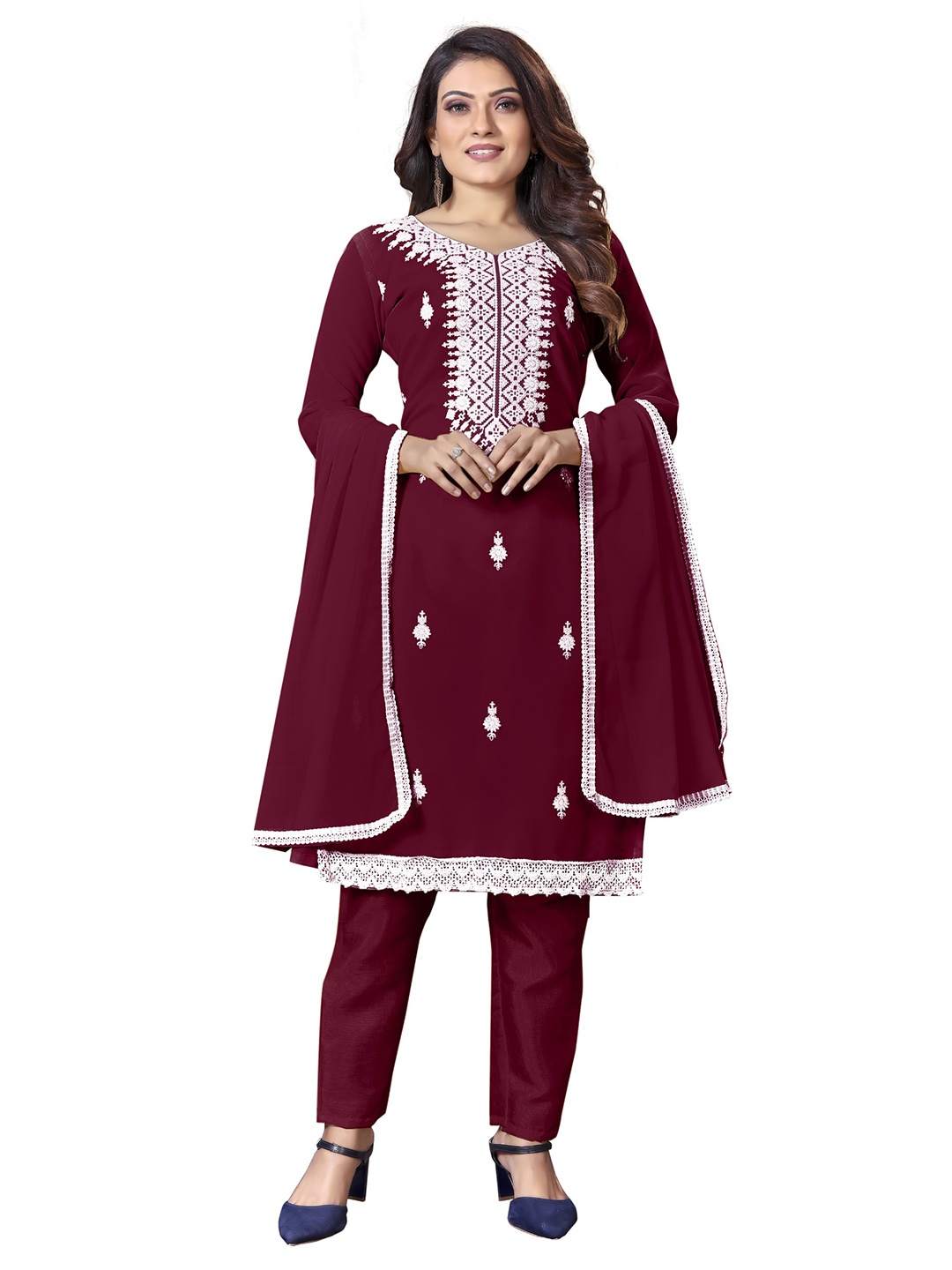 

LeeliPeeri Designer Embroidered Unstitched Dress Material, Maroon