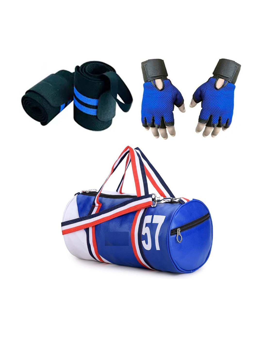 

GROUPERS Colourblocked Medium Foldable Sports Duffel Bag With Gloves & Wrist Band, Blue