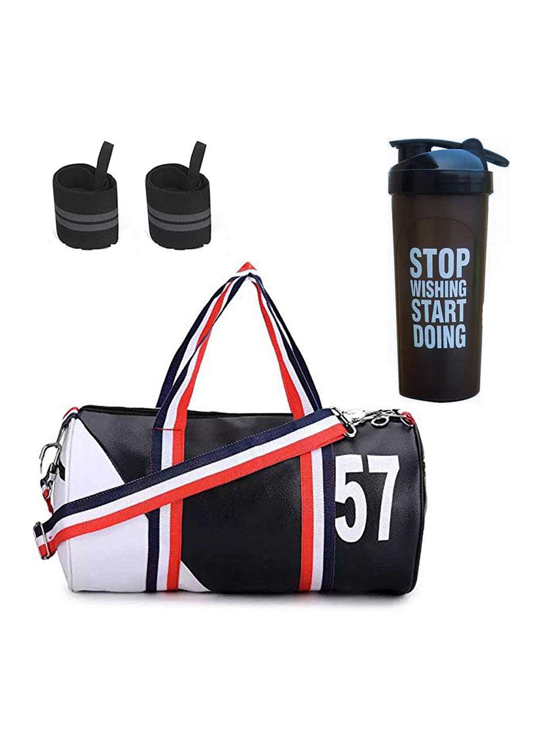 

GROUPERS Printed Foldable Sports or Gym Duffel Bag with Shaker Bottle-700ml & Wrist Band, Black