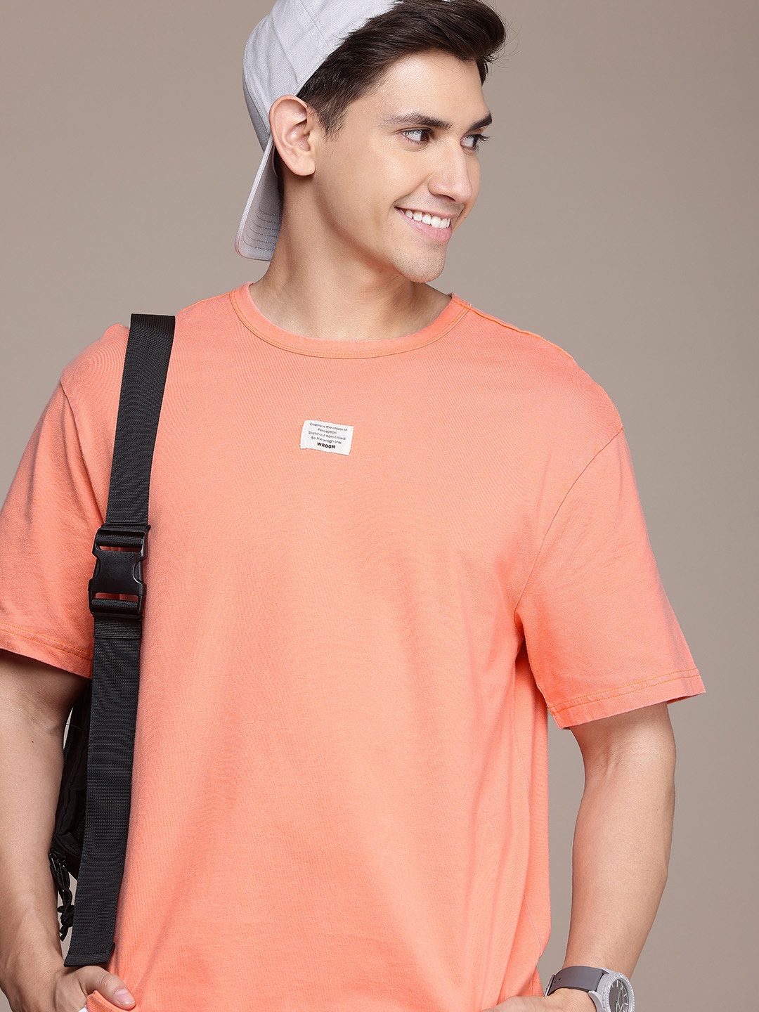 

WROGN Drop-Shoulder Sleeves Pure Cotton Oversized T-shirt, Orange