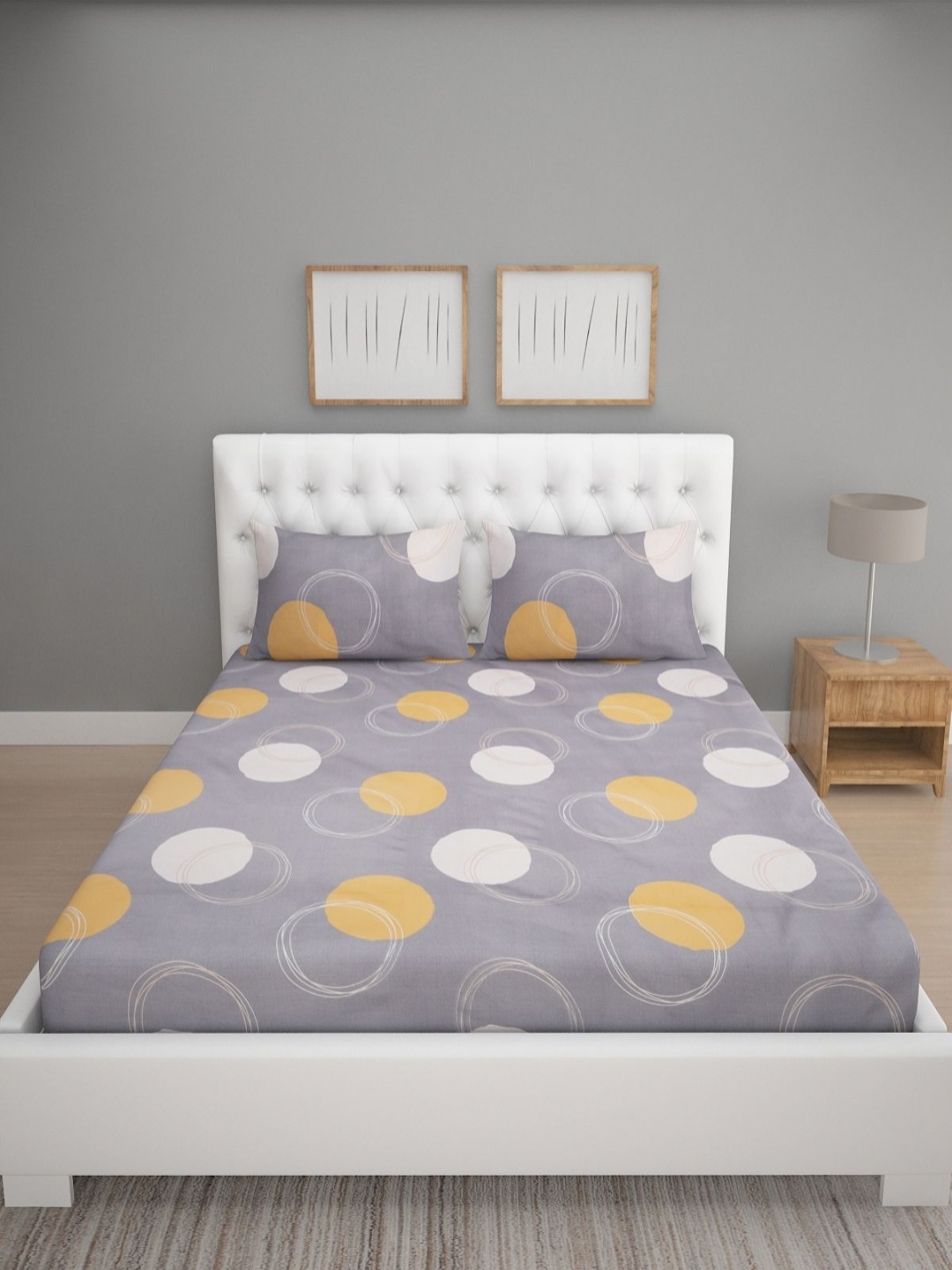 

Myntra Elegant Homes Grey Geometric Microfiber 186 TC Queen Bedsheet with 2 Pillow Covers