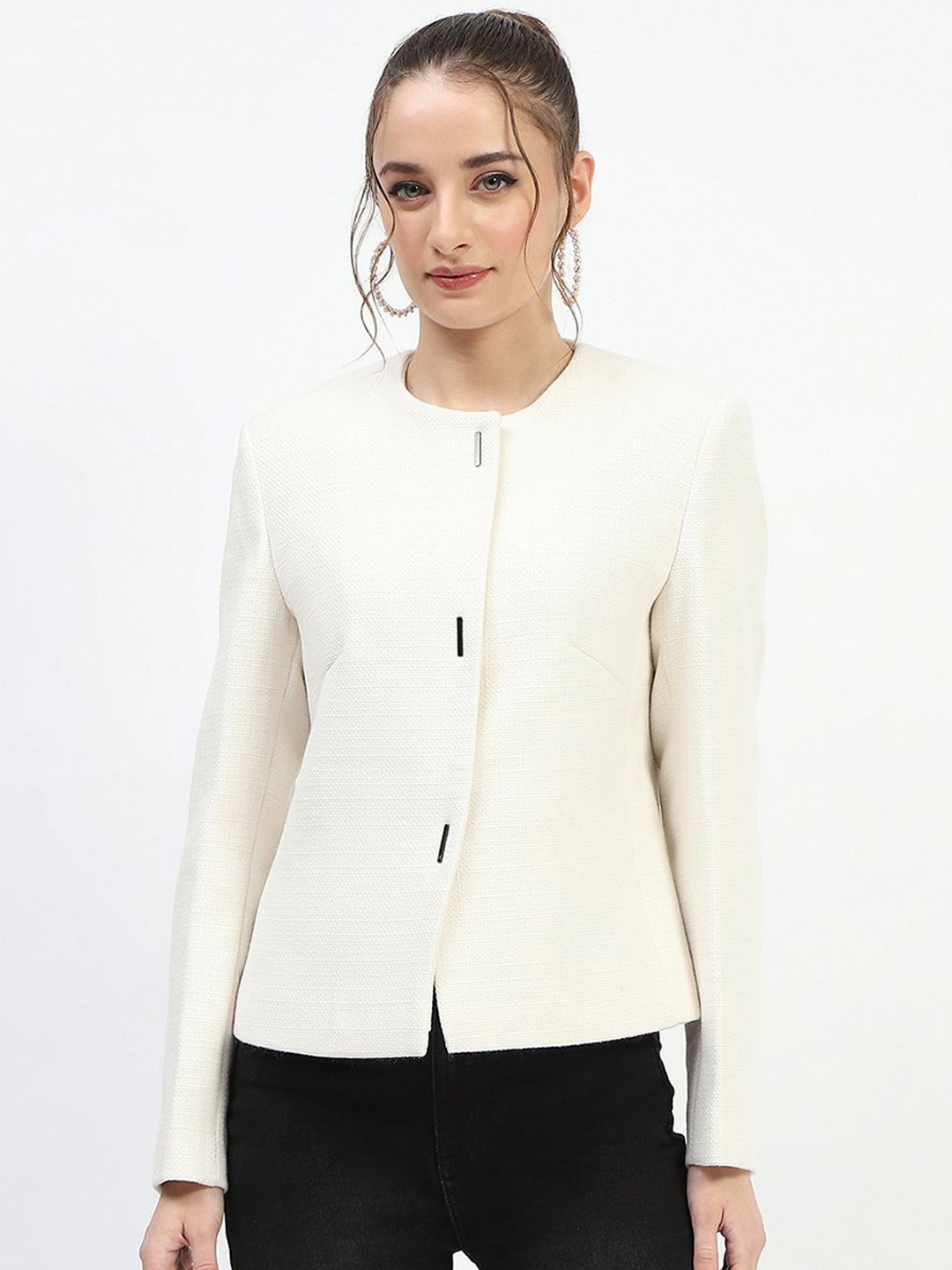 

Madame Round Neck Single-Breasted Overcoats, Off white
