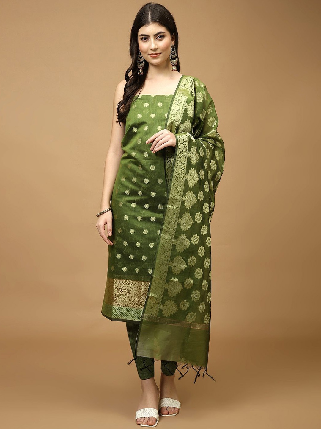 

Meena Bazaar Art Silk Unstitched Dress Material, Green