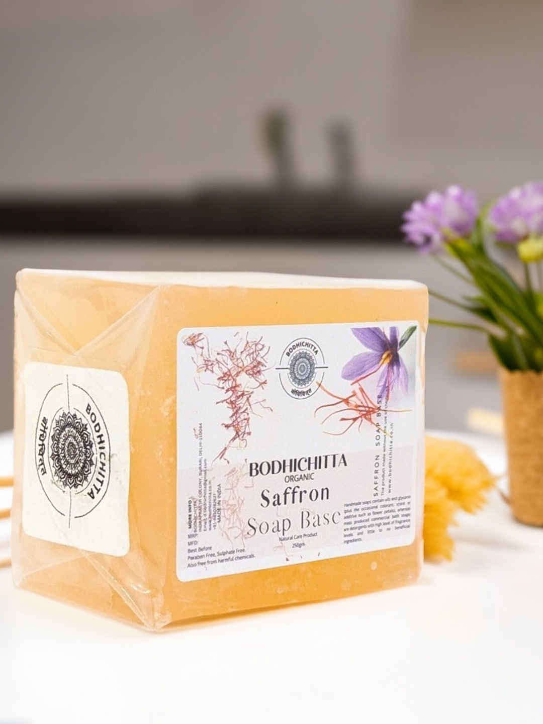 

Bodhichitta Organic Saffron Glycerin Soap Base- 250gm, Peach