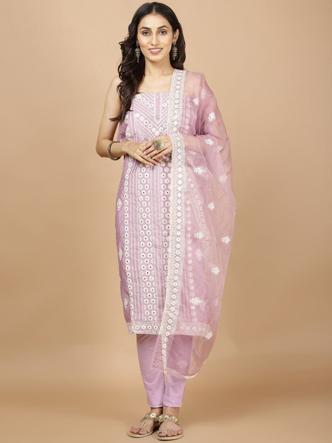 

Meena Bazaar Thread Embroidered Art Silk Unstitched Dress Material, Mauve