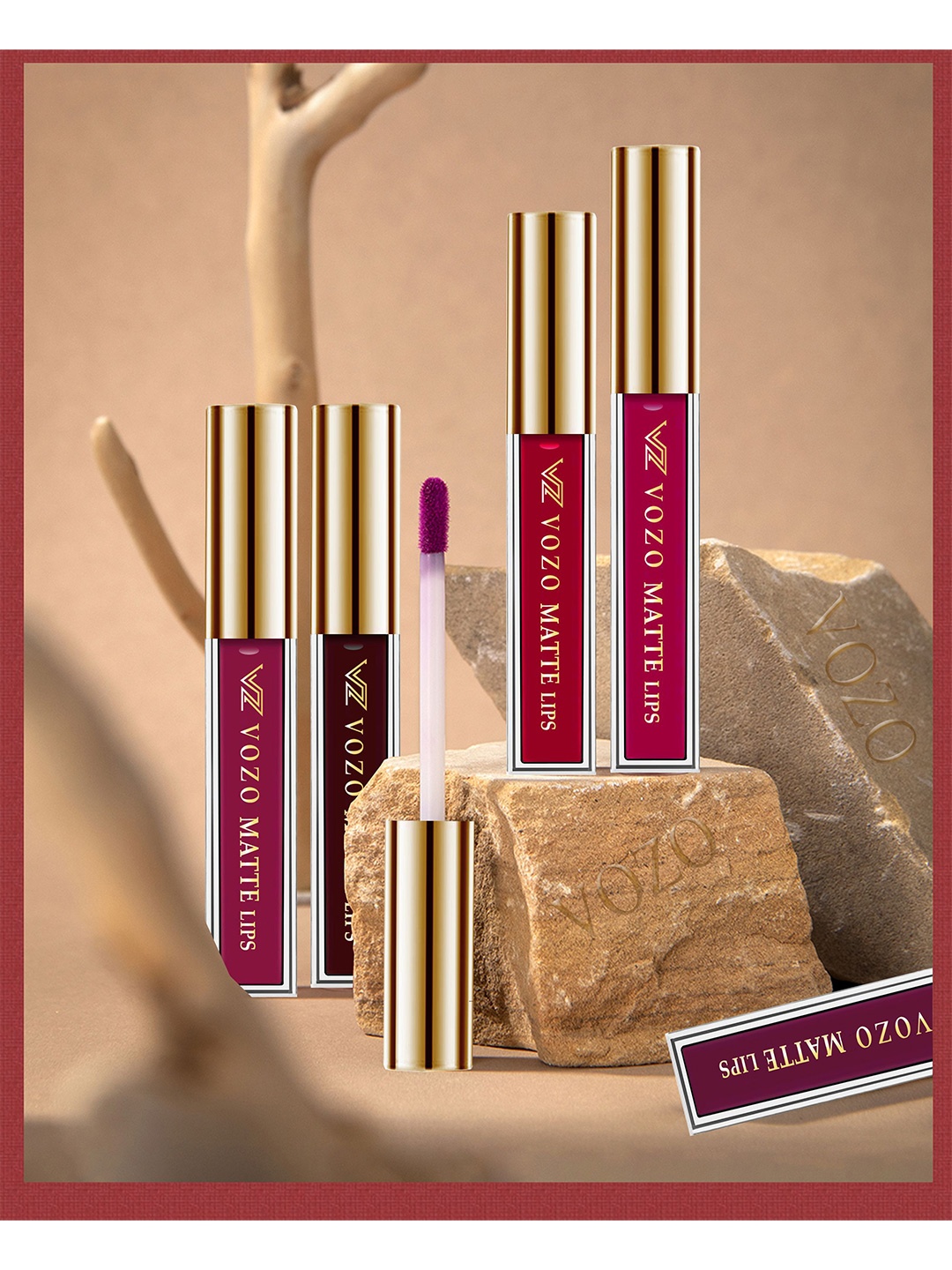 

VOZO Set Of 4 Velvety Smooth Matte Liquid Lipstick 4ml Each- 102-103-105-201, Maroon