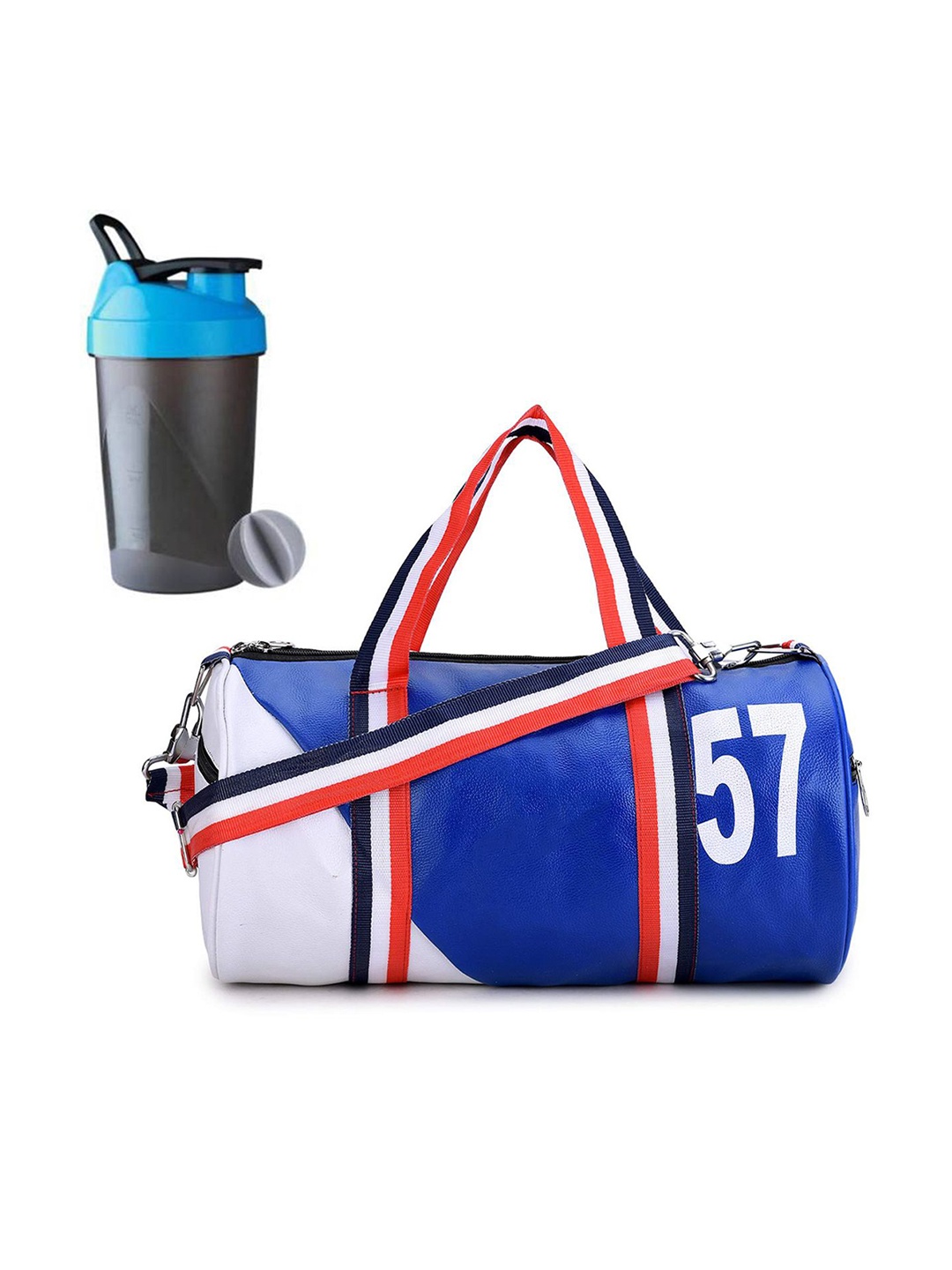 

GROUPERS Colourblocked Medium Foldable Sports Duffel Bag With Shaker Bottle, Blue