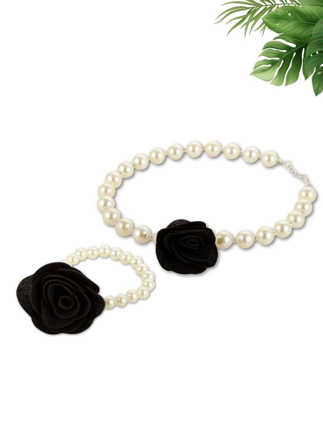 

FUNKRAFTS Floral Beaded Necklace With Bracelet Jewellery Set, Black