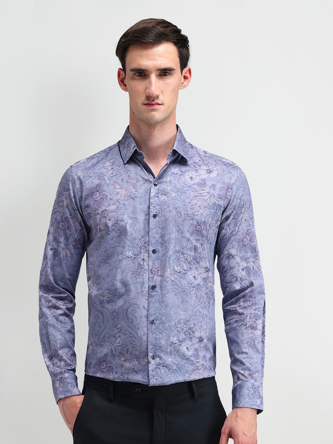 

Arrow Men Modern Slim Fit Floral Opaque Printed Formal Shirt, Violet