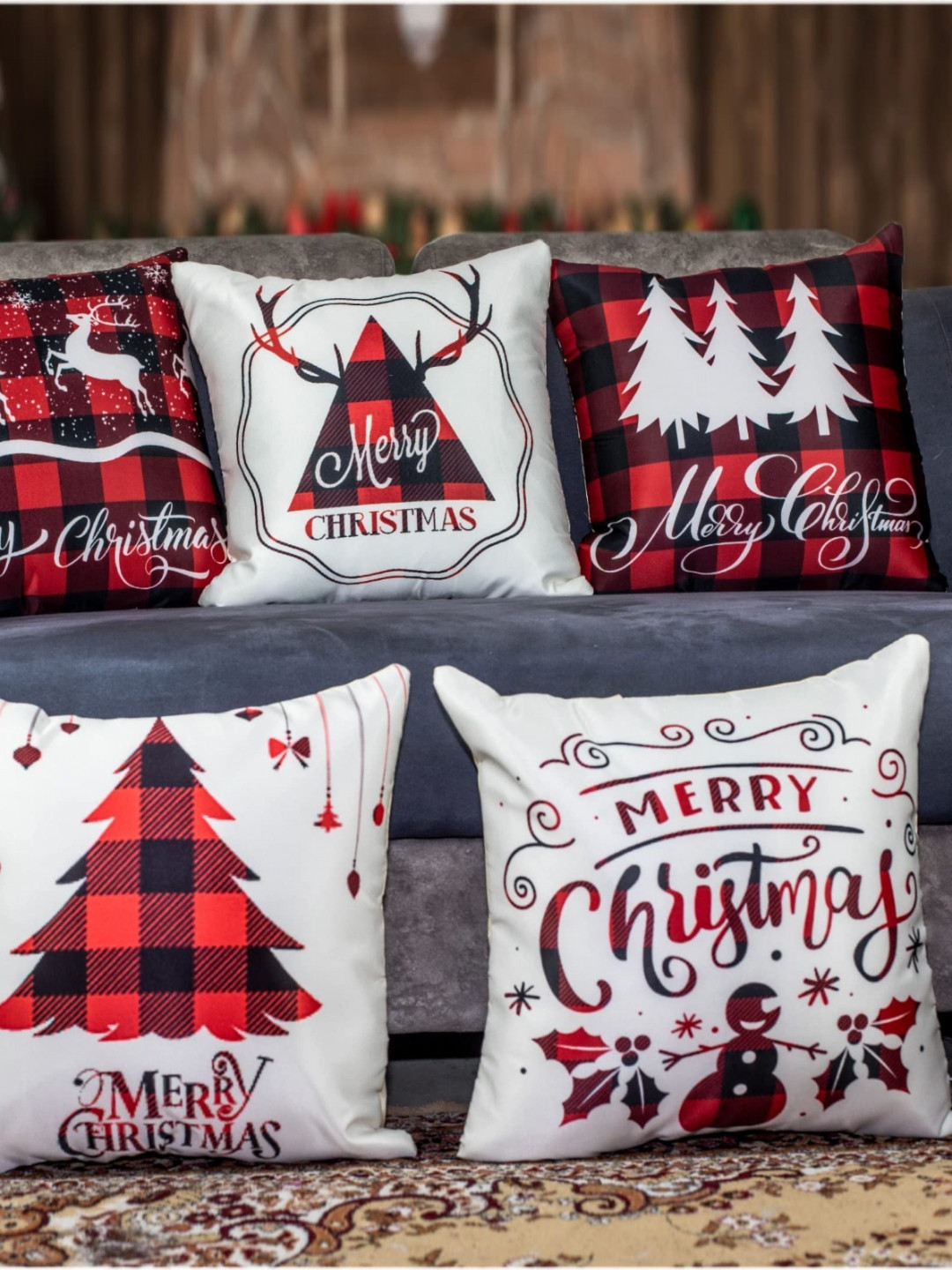 

Vendola Red & White 5 Pieces Quirky Satin Square Cushion Covers