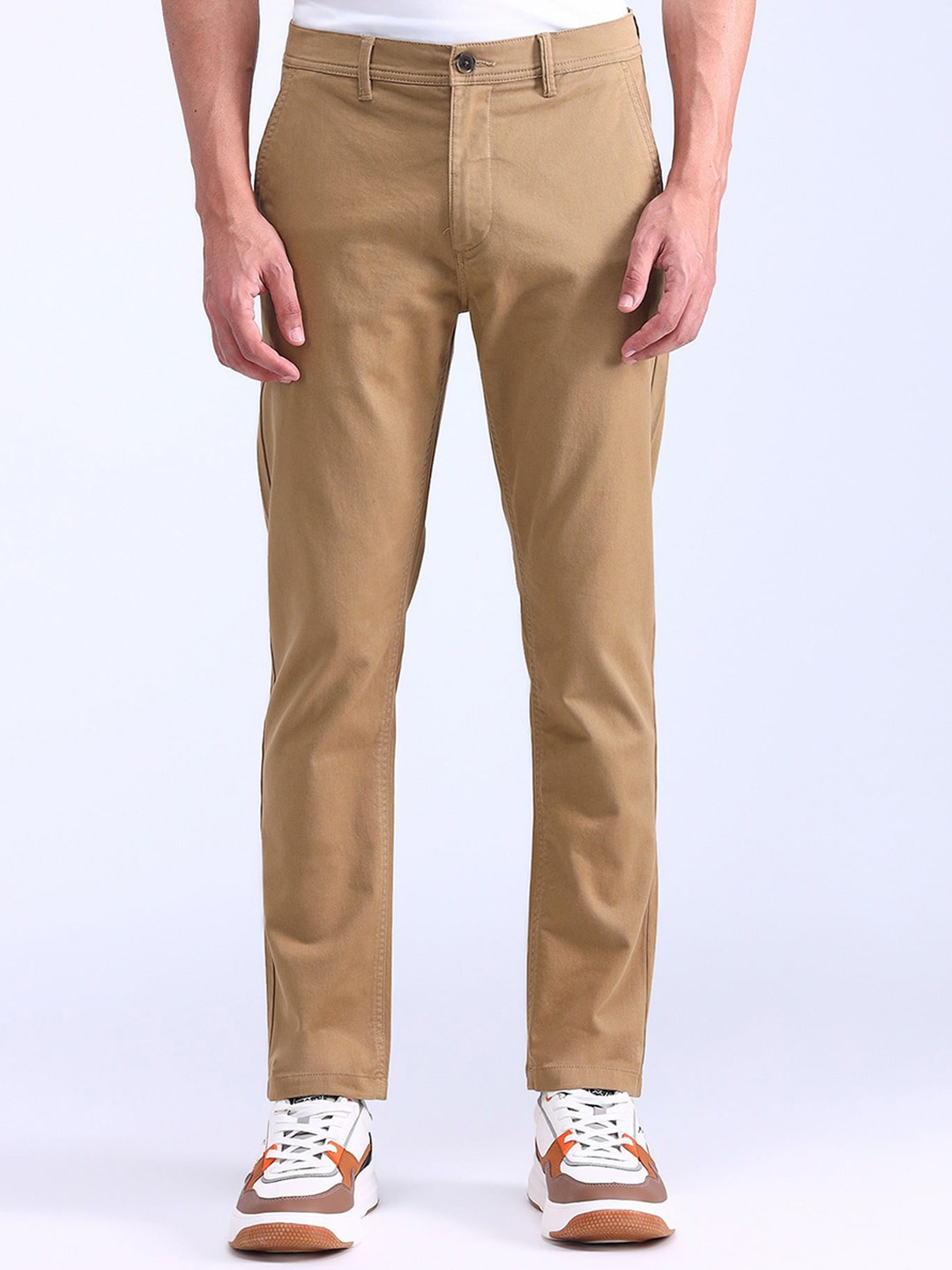 

Flying Machine Men Solid Slim Fit Cotton Trousers, Beige