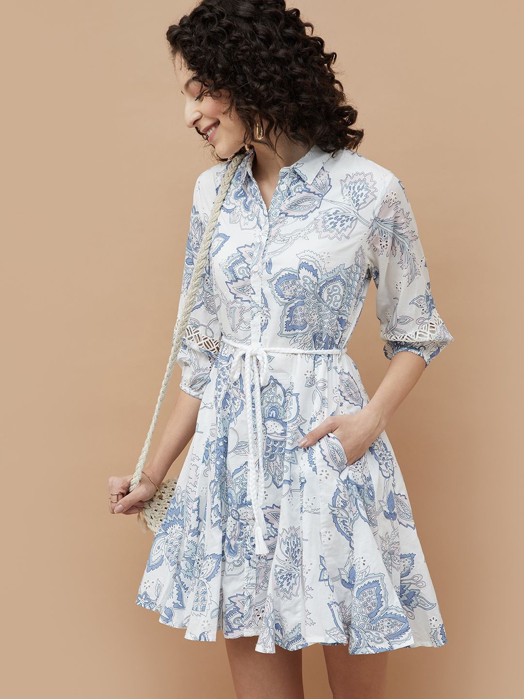

Colour Me by Melange Floral Print Fit & Flare Dress, White