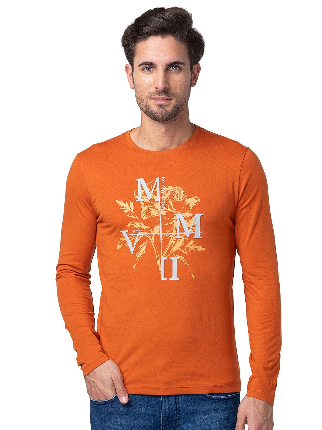 

Being Human Typography Printed Casual T-shirt, Orange