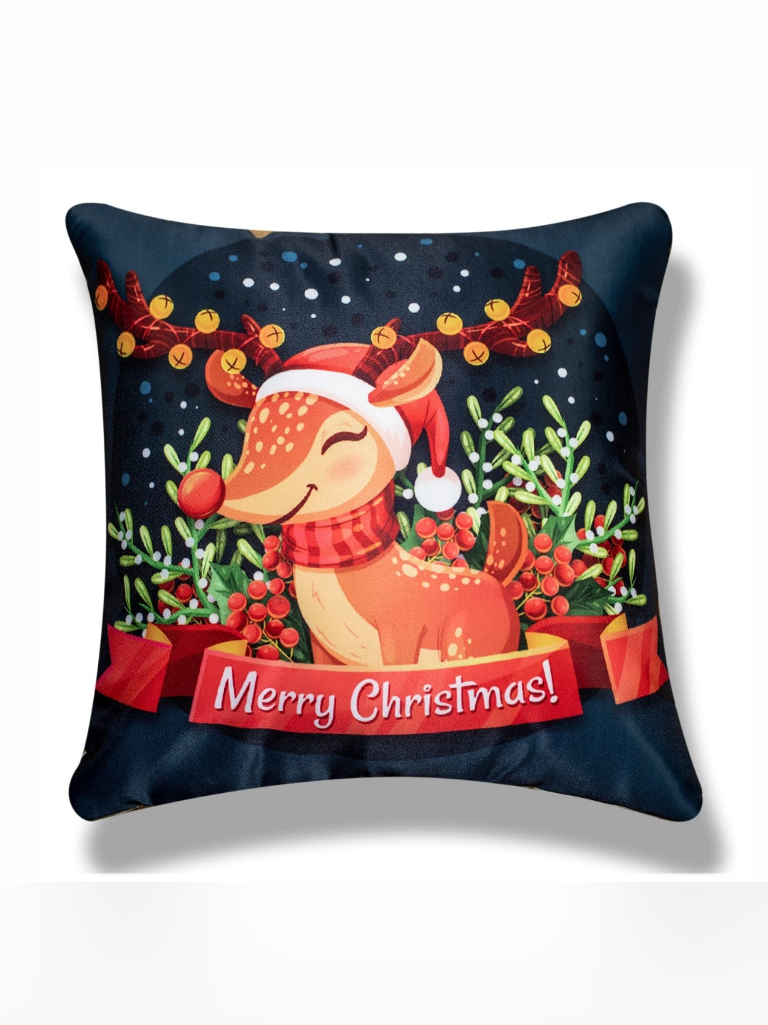 

Vendola Navy Blue & Brown Ethnic Motifs Satin Square Cushion Cover