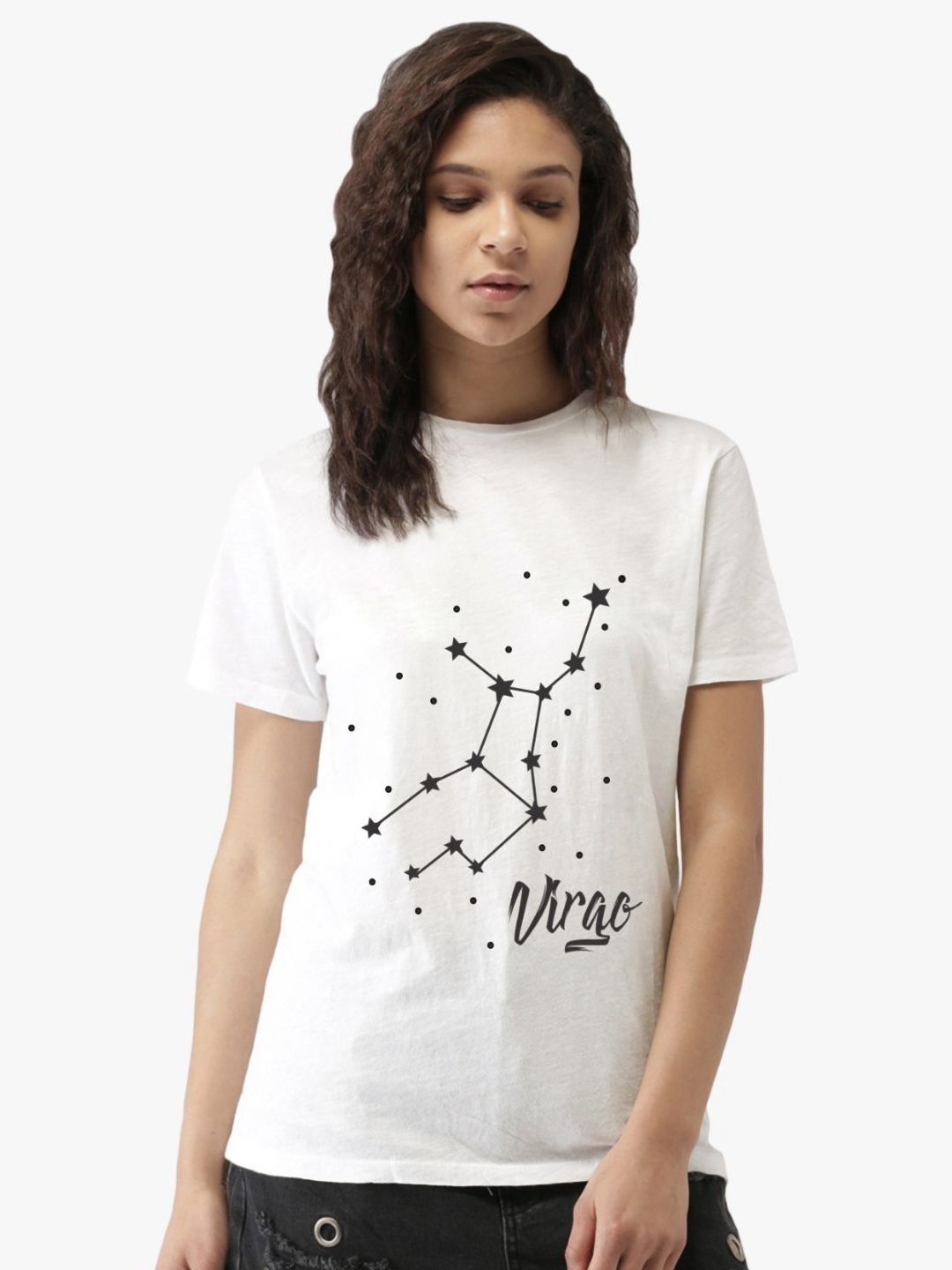 

First Row Women Graphic Printed Round Neck Cotton T-shirt, White