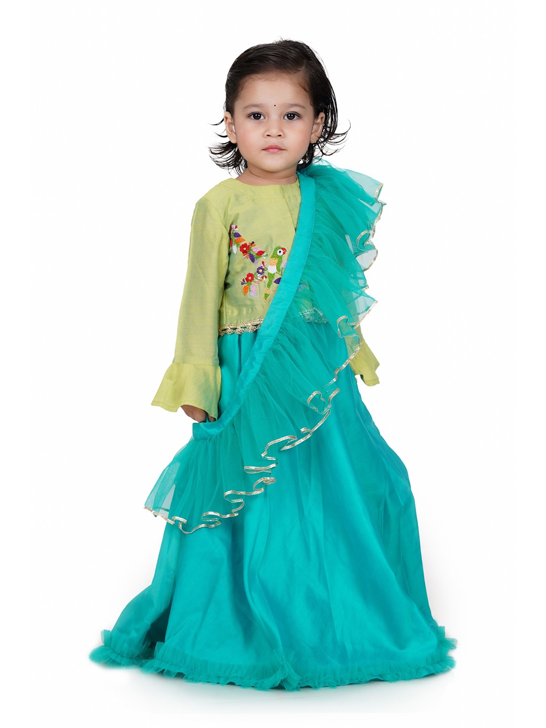 

Kiddorama Girls Ready to Wear Lehenga & Blouse With Dupatta, Green