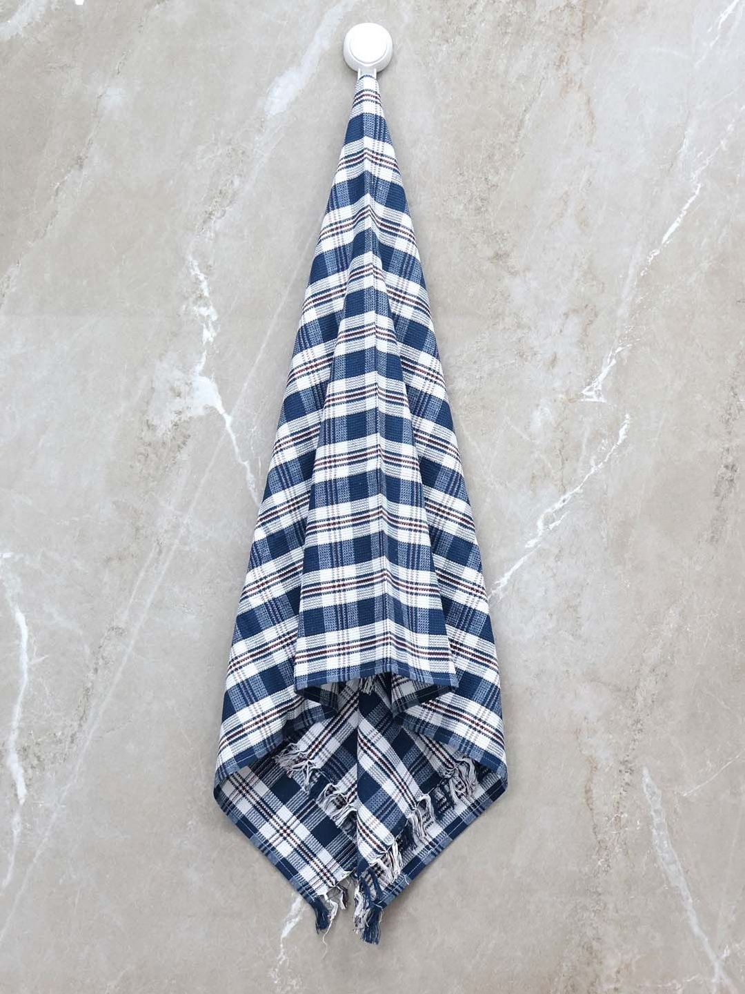 

BOMBAY DYEING White & Blue Striped Cotton 200 GSM Bath Towel