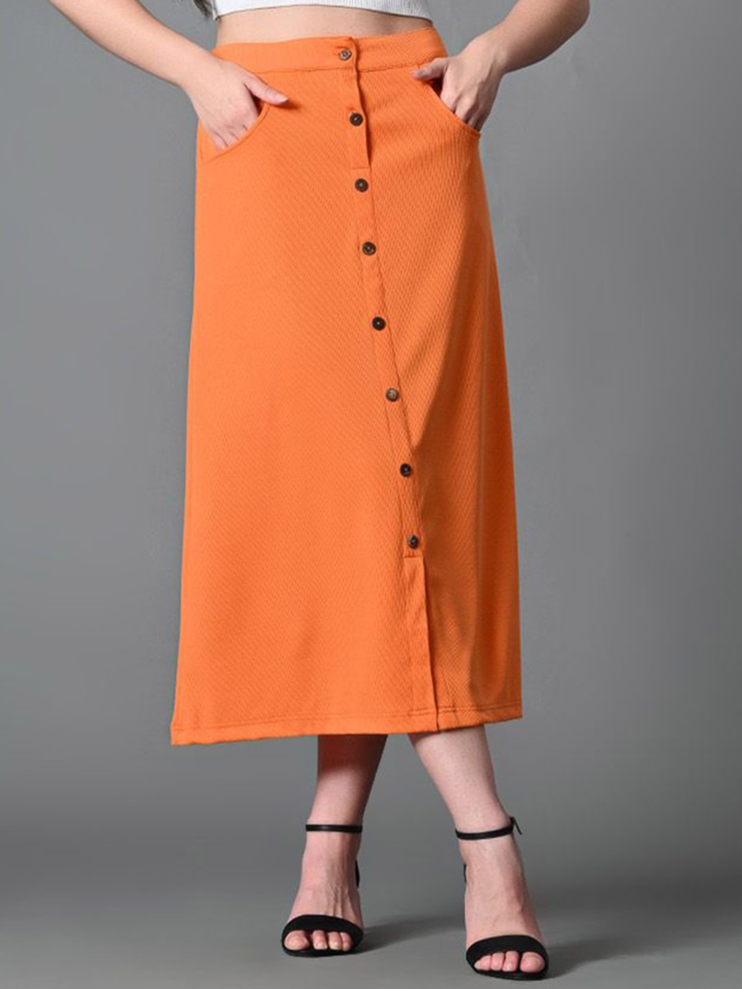 

The Roadster Lifestyle Co Ribbed A-Line Midi Skirt, Orange