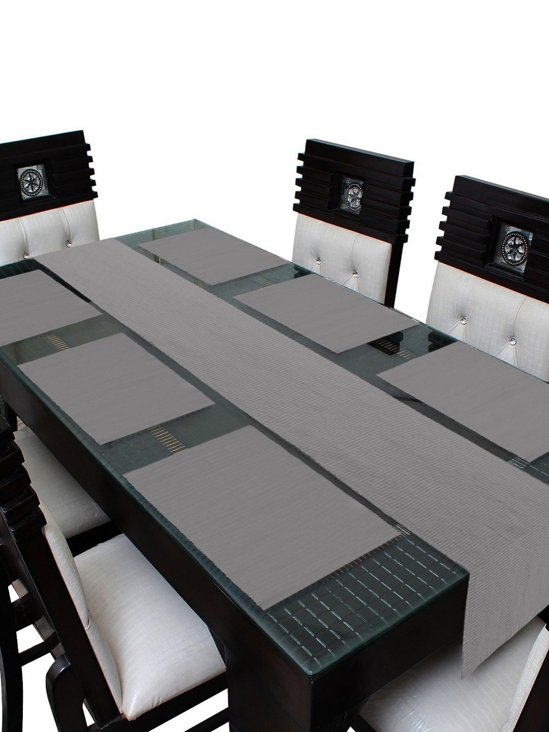 

Lushomes 7 Pieces Grey Striped Cotton Textured Table Linen Set