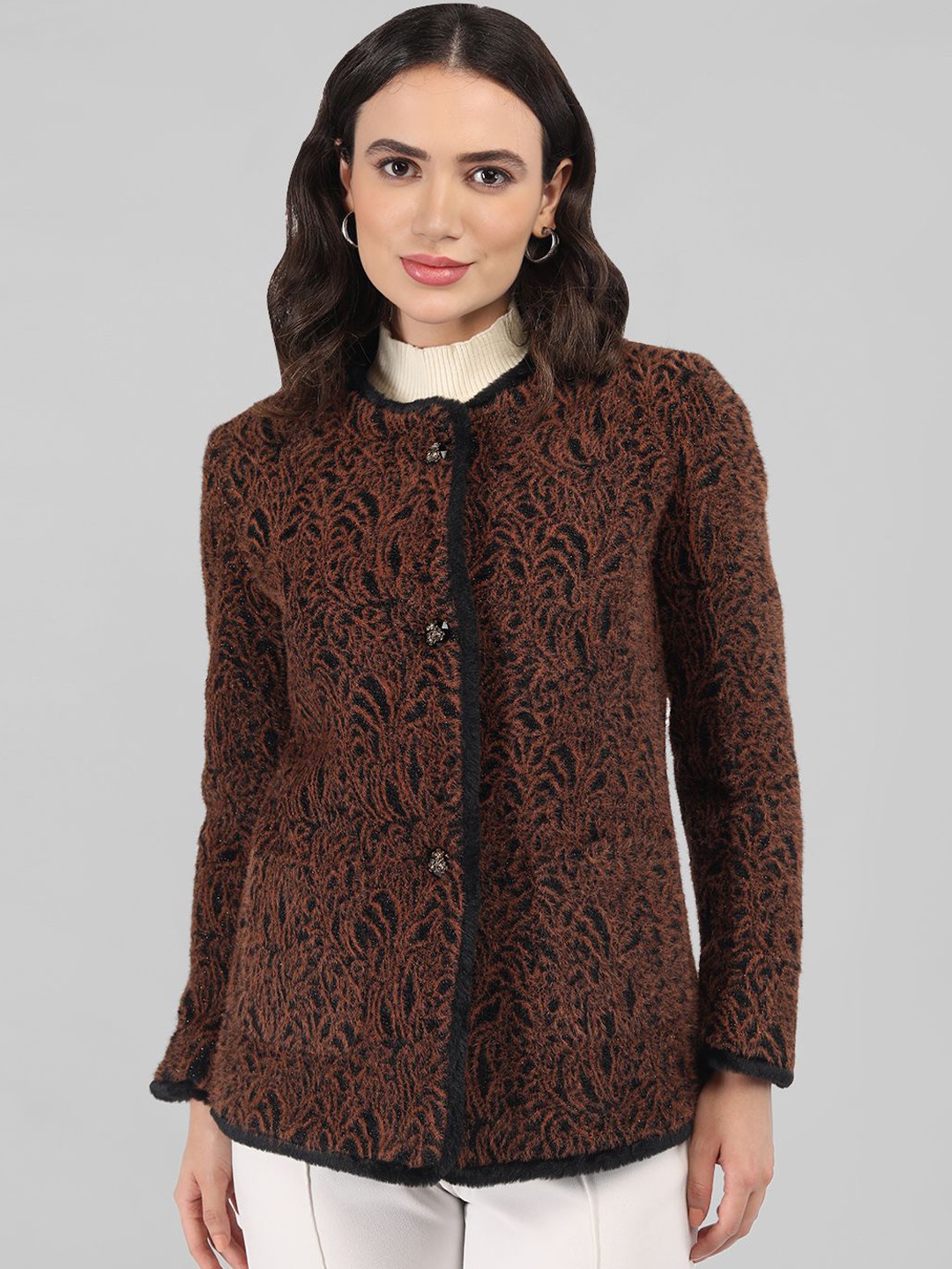 

LURE URBAN Women Self Design Single-Breasted Overcoat, Brown